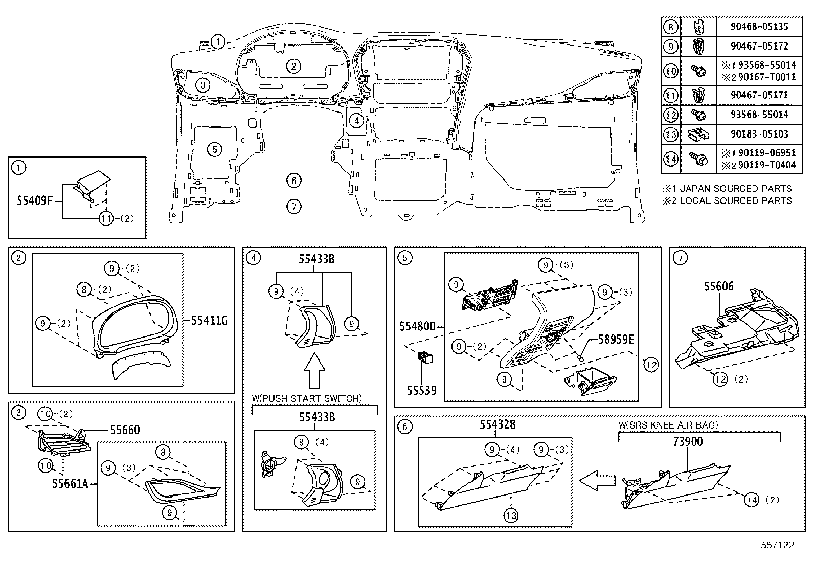 55046-0D290 PANEL SUB-ASSY, INSTRUMENT PANEL FINISH, LOWER RH product image