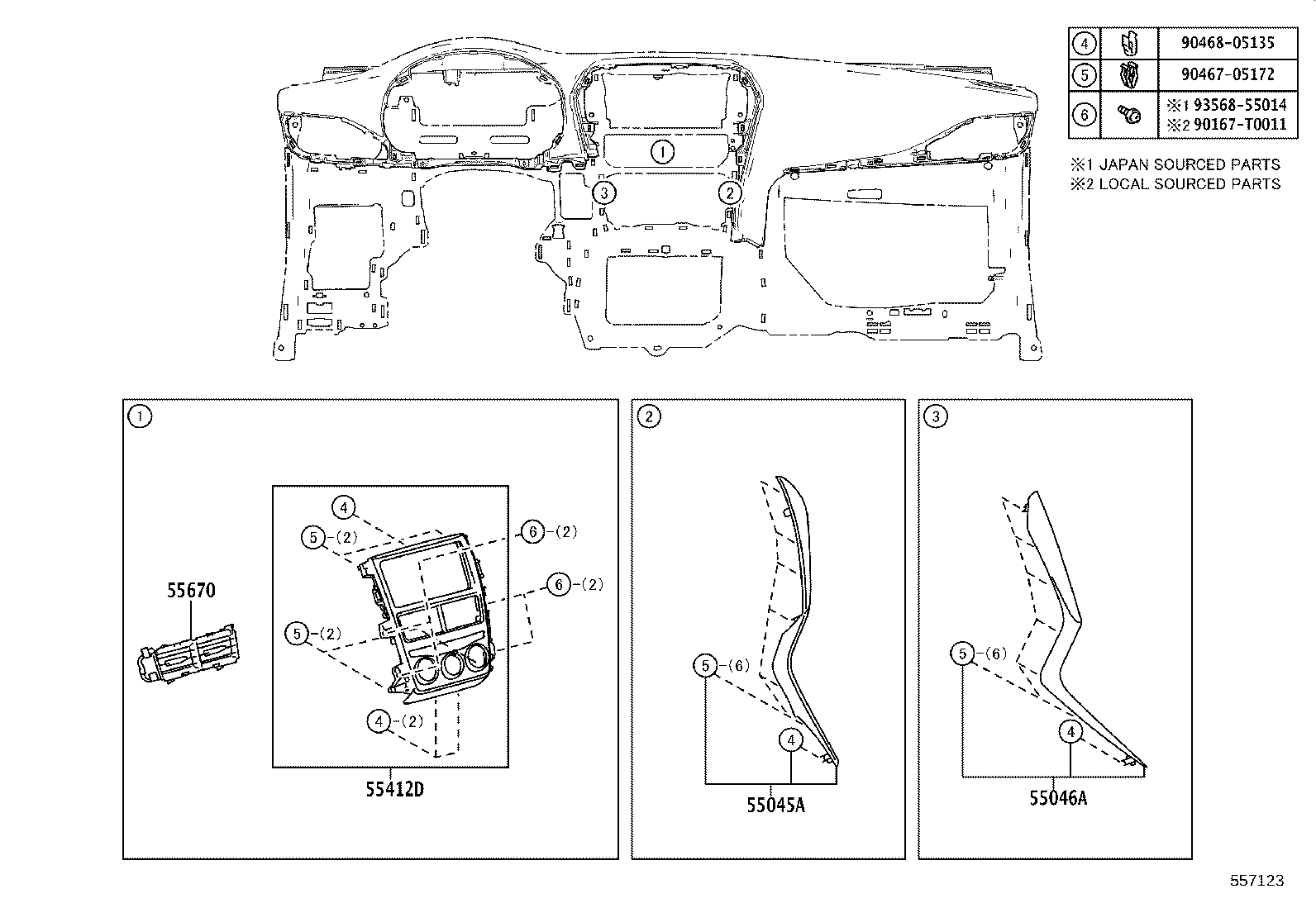 55046-0D290 PANEL SUB-ASSY, INSTRUMENT PANEL FINISH, LOWER RH product image