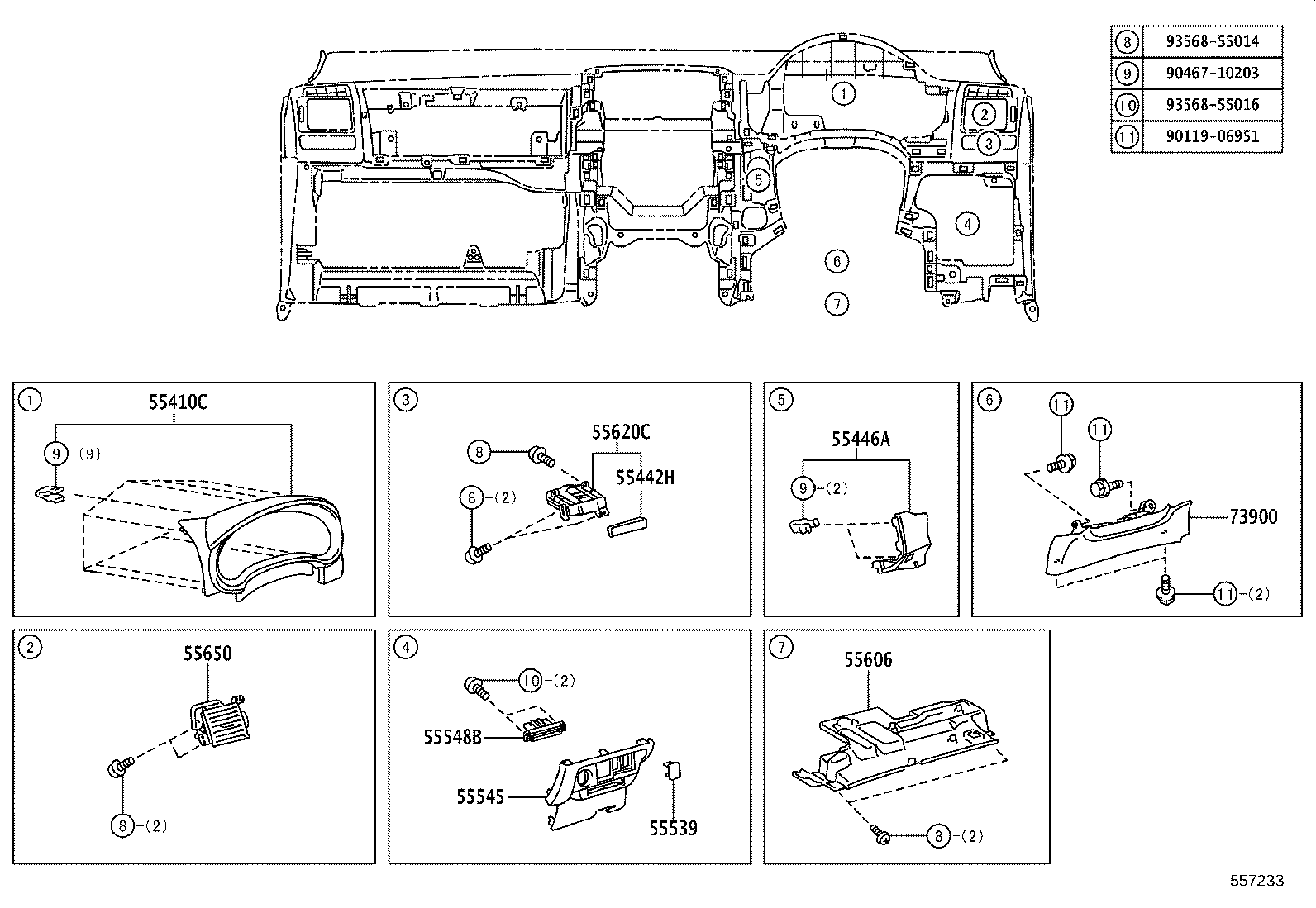 55357-12180 CUSHION, INSTRUMENT PANEL, NO.3 product image