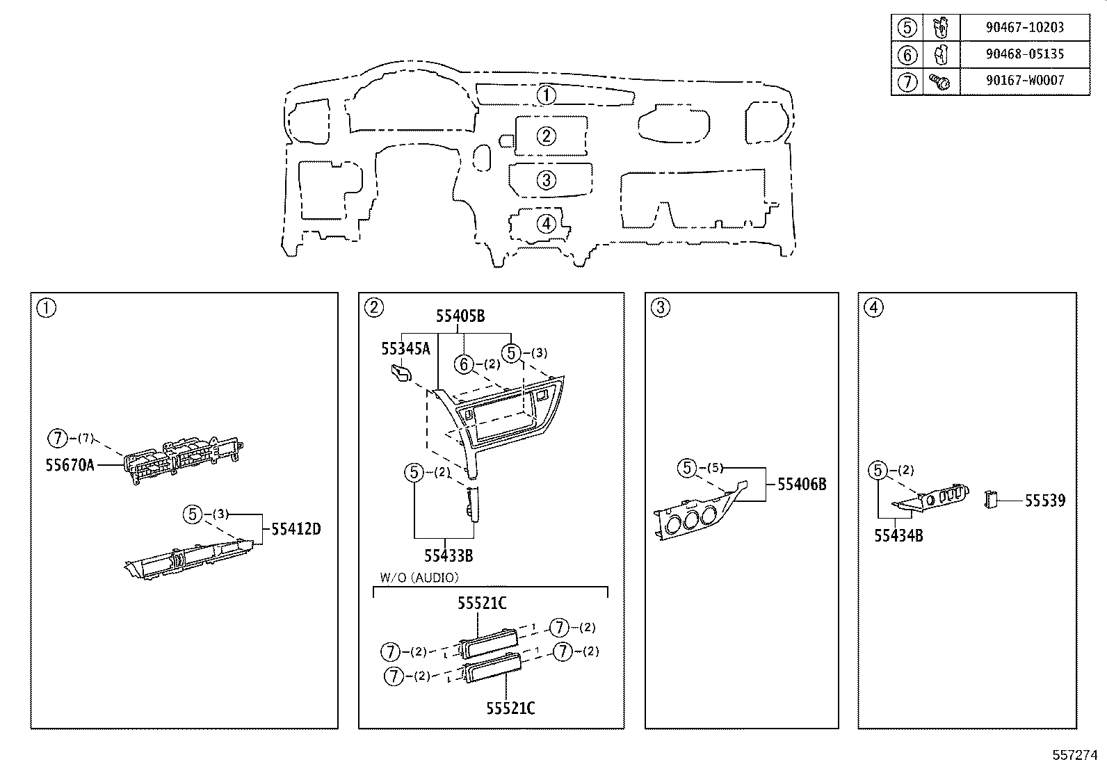 55406-02450-C0 PANEL SUB-ASSY, INSTRUMENT CLUSTER FINISH, LOWER CENTER product image