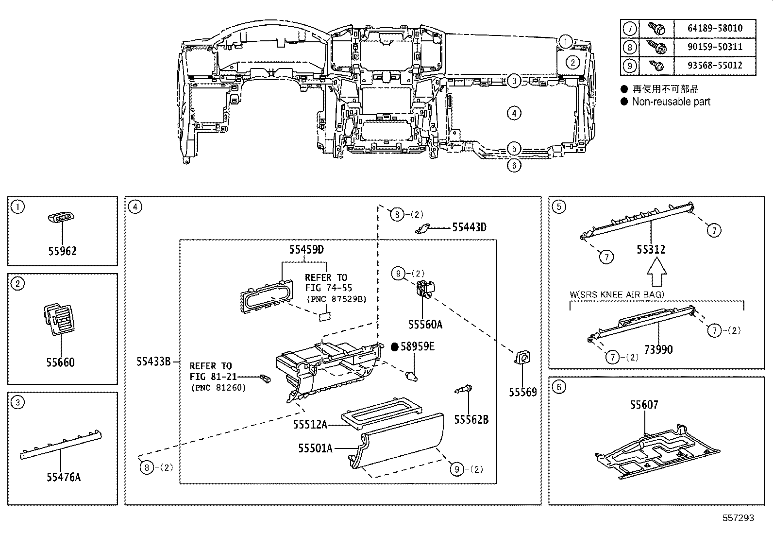 55406-60280 PANEL SUB-ASSY, INSTRUMENT CLUSTER FINISH, LOWER CENTER product image