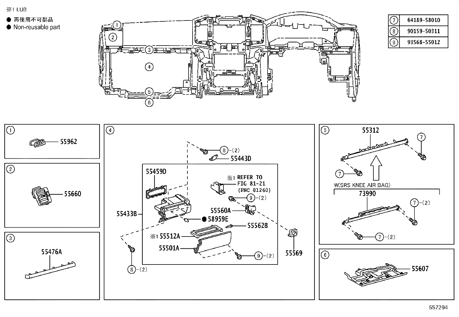 55406-60280 PANEL SUB-ASSY, INSTRUMENT CLUSTER FINISH, LOWER CENTER product image