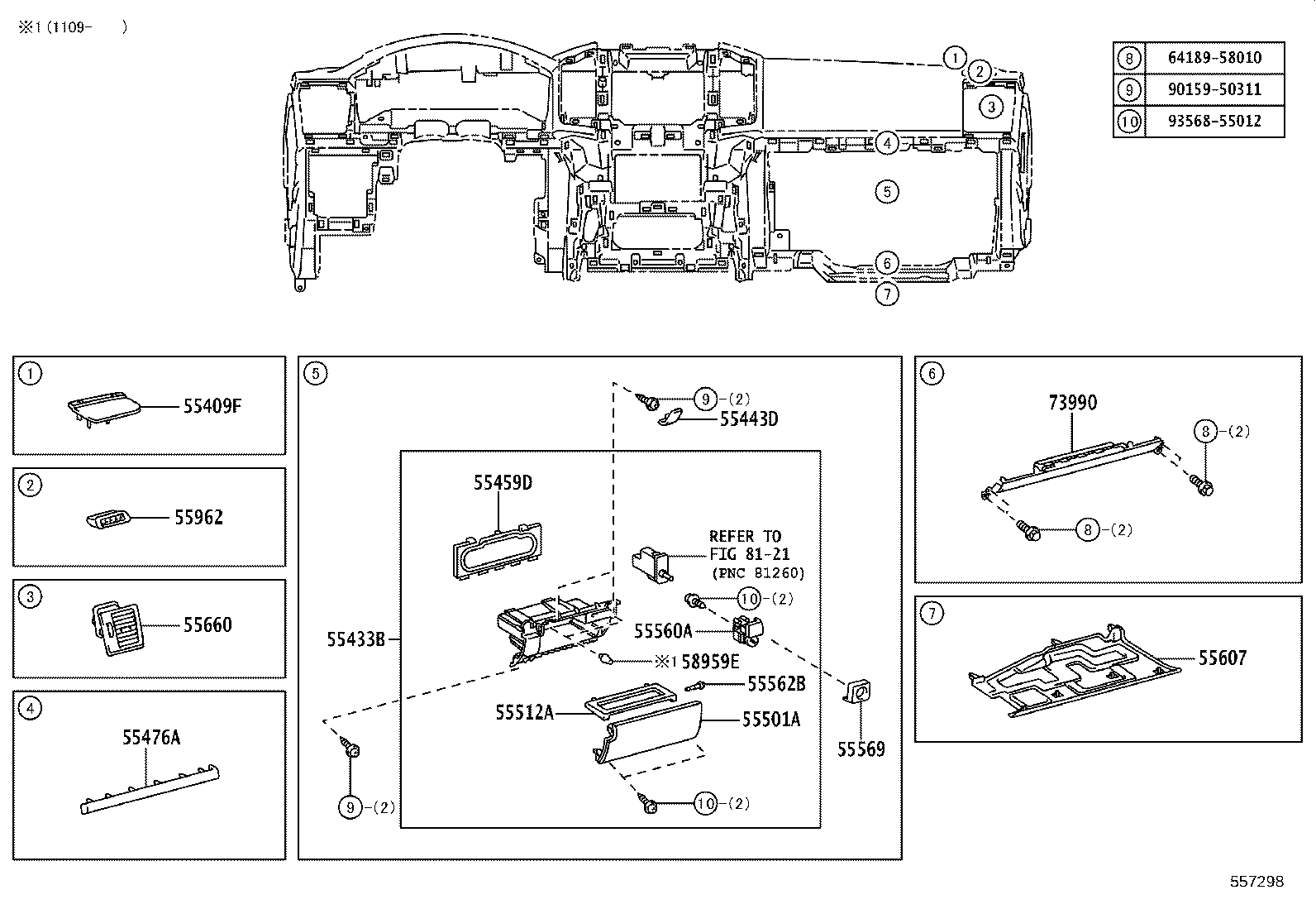 55402-60111-C5 PAD SUB-ASSY, INSTRUMENT PANEL, LOWER RH product image
