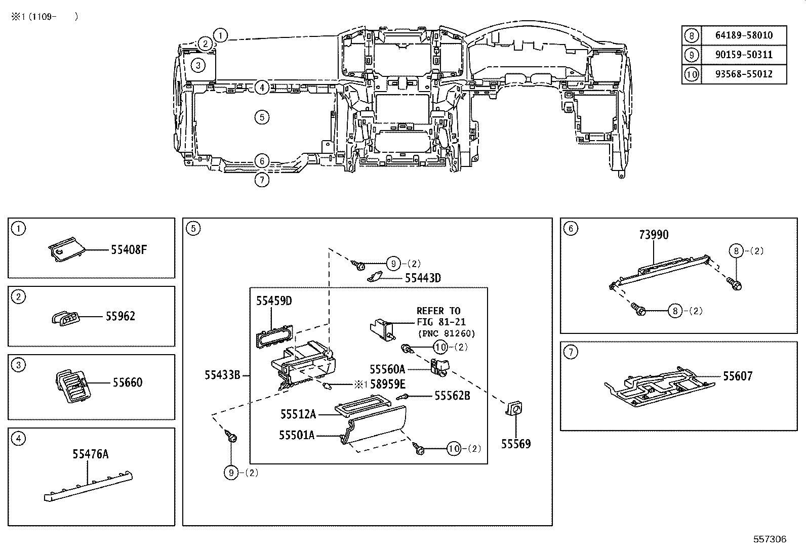 55375-60100 BRACKET, INSTRUMENT PANEL LOWER MOUNTING, NO.2 product image