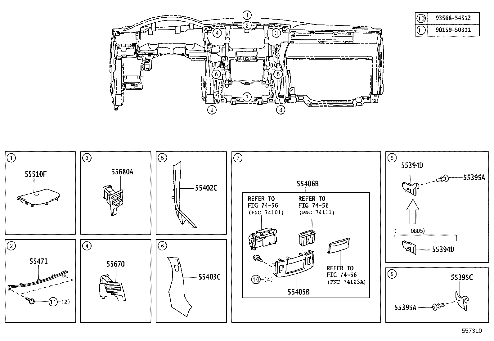 55405-60460 PANEL SUB-ASSY, INSTRUMENT CLUSTER FINISH, CENTER product image