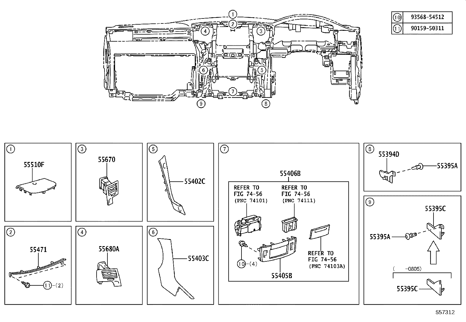 55405-60460 PANEL SUB-ASSY, INSTRUMENT CLUSTER FINISH, CENTER product image