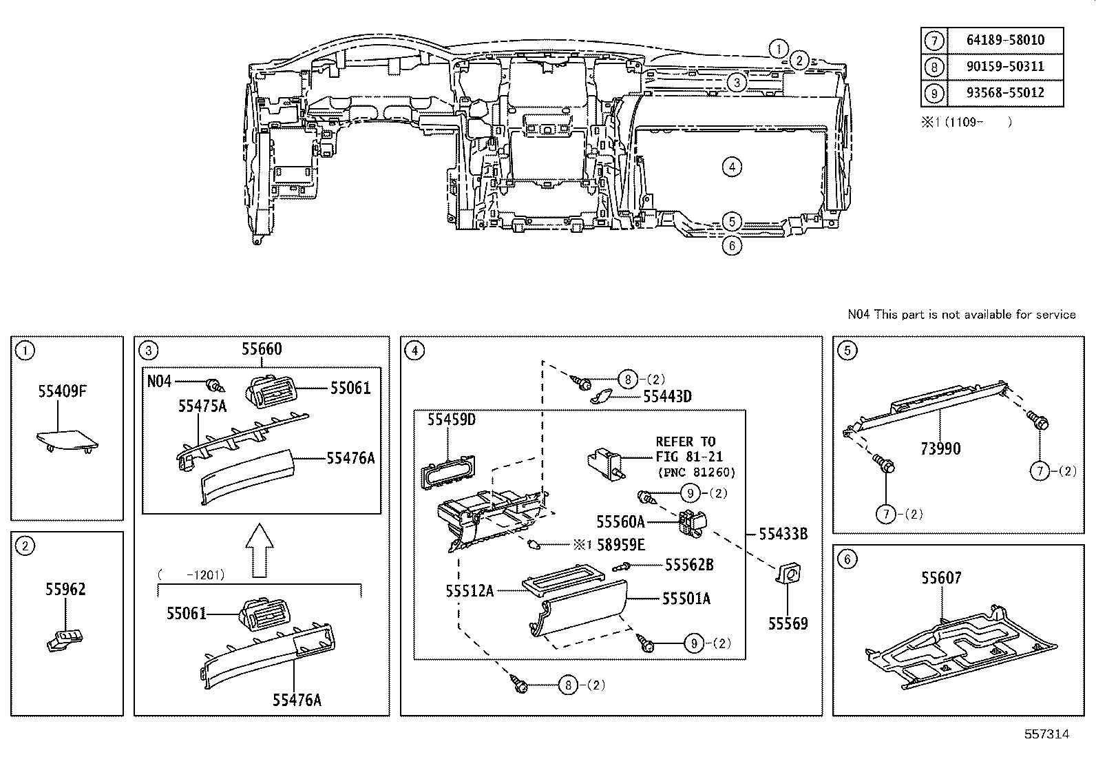 55405-60460 PANEL SUB-ASSY, INSTRUMENT CLUSTER FINISH, CENTER product image