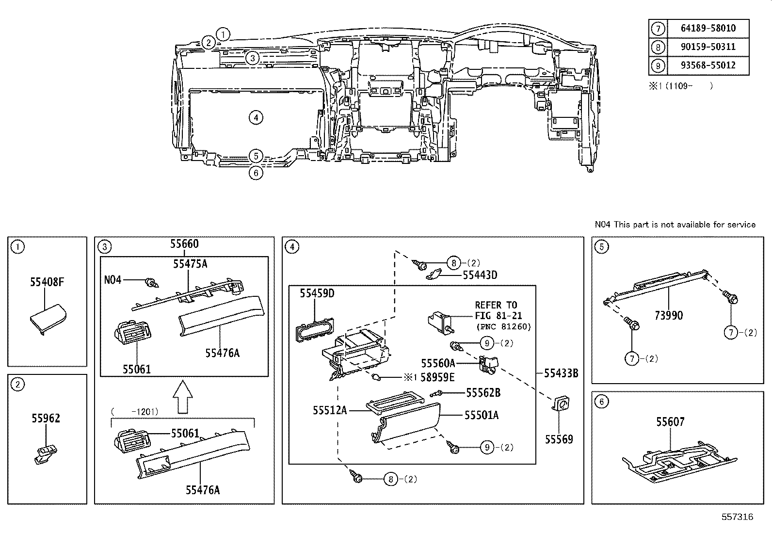 55405-60460 PANEL SUB-ASSY, INSTRUMENT CLUSTER FINISH, CENTER product image