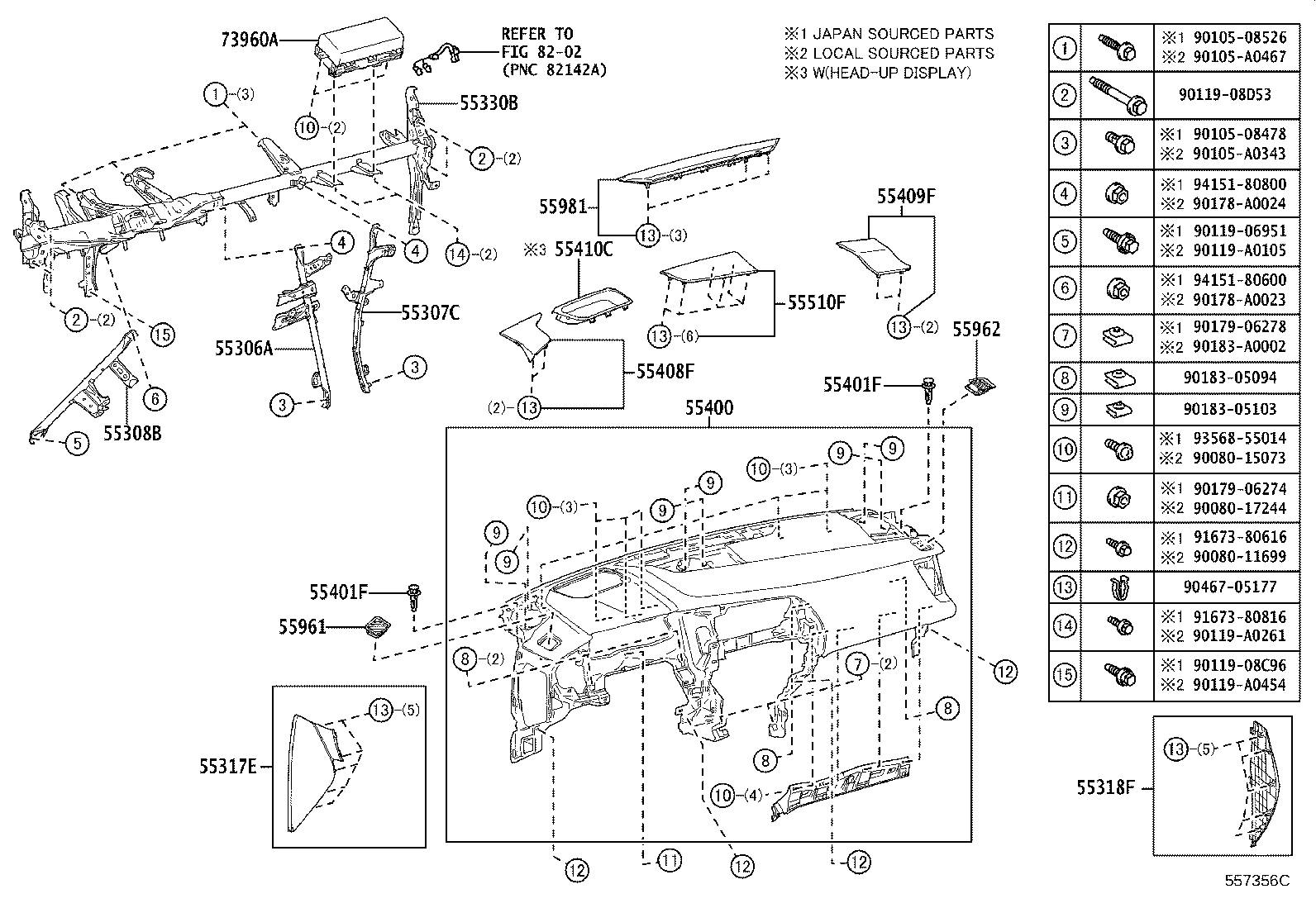 Toyota 55981-F6010-C0 GARNISH, DEFROSTER NOZZLE, NO.1