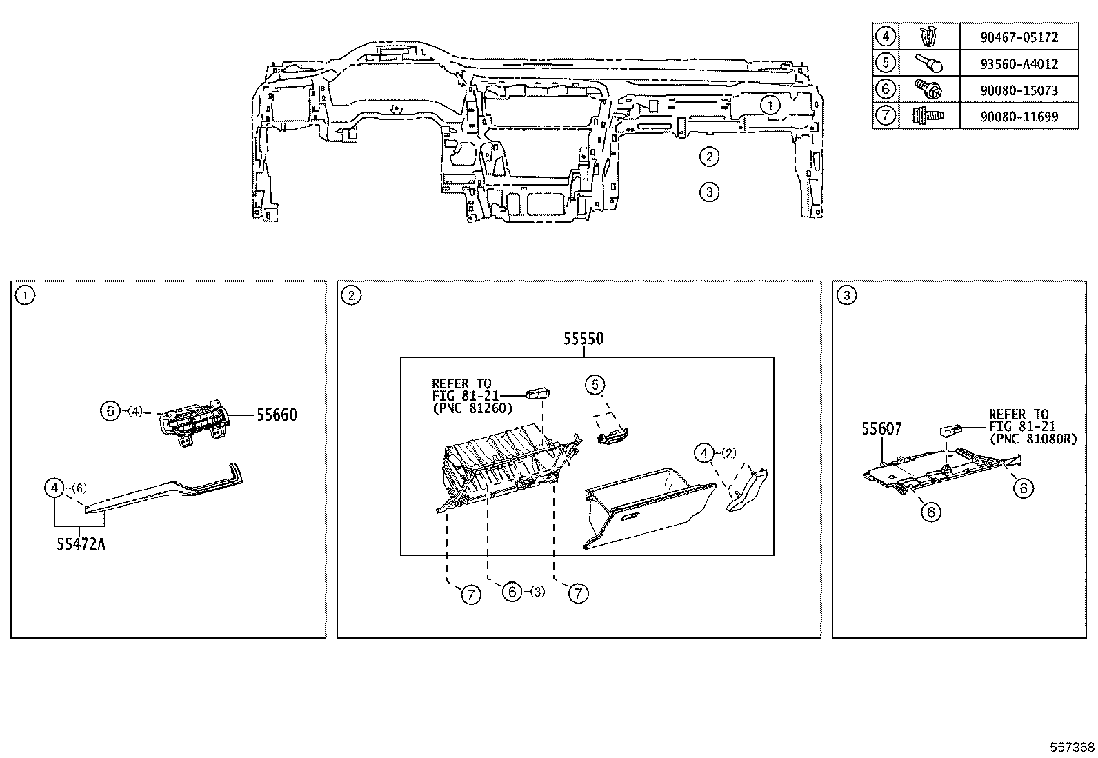 55416-0E080 RETAINER, METER HOOD, NO.1 product image