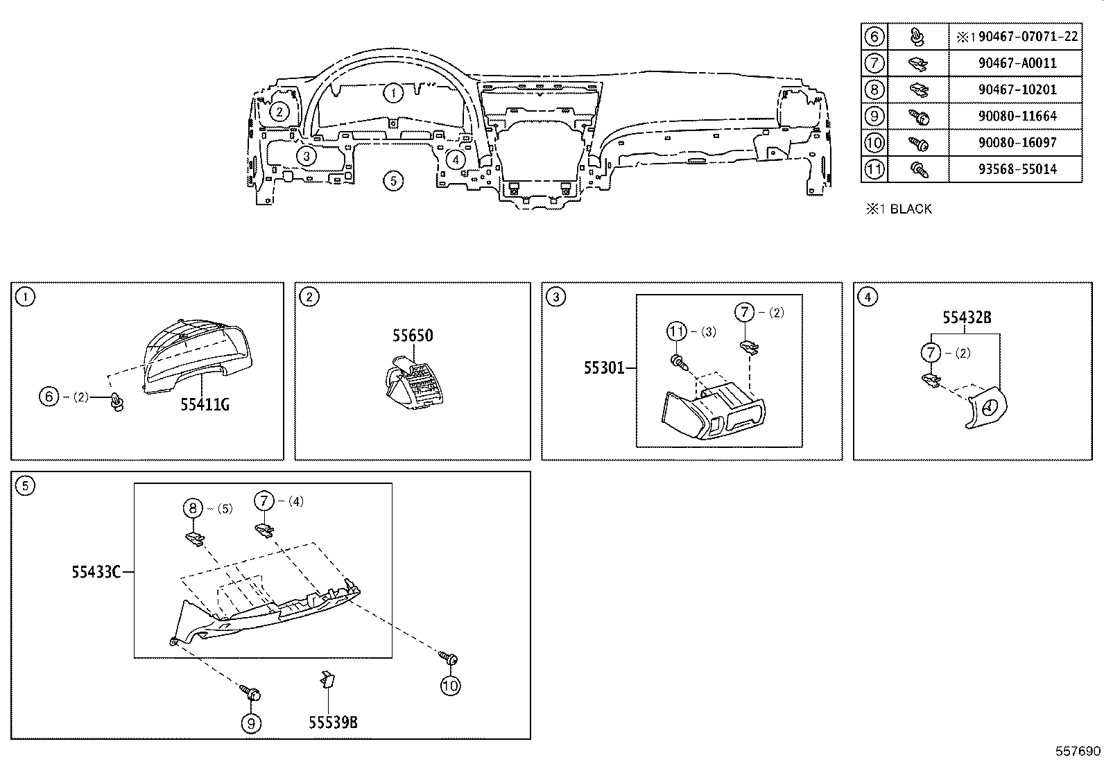 55607-06100 COVER SUB-ASSY, INSTRUMENT PANEL UNDER, NO.2 product image