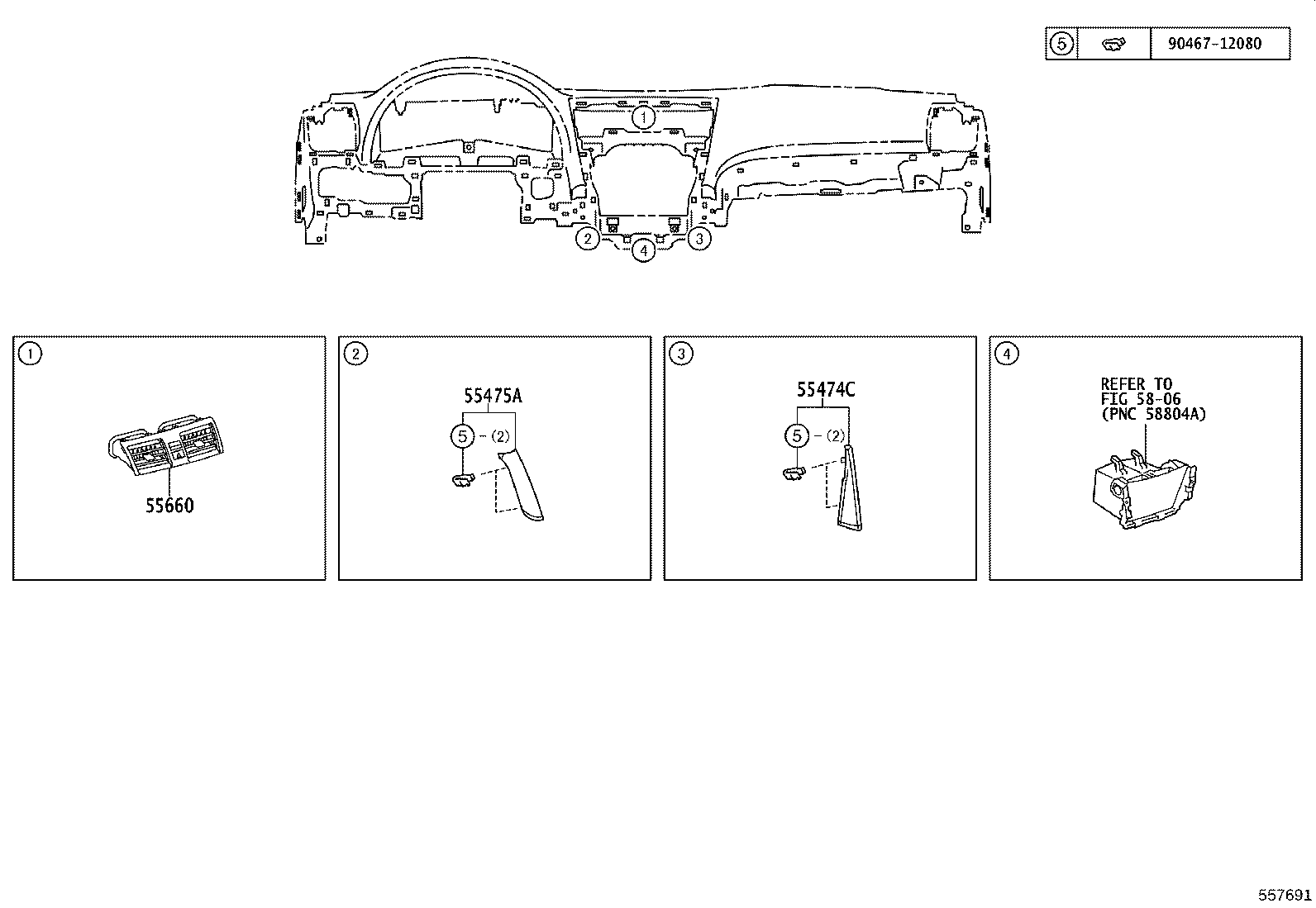 55607-06100 COVER SUB-ASSY, INSTRUMENT PANEL UNDER, NO.2 product image