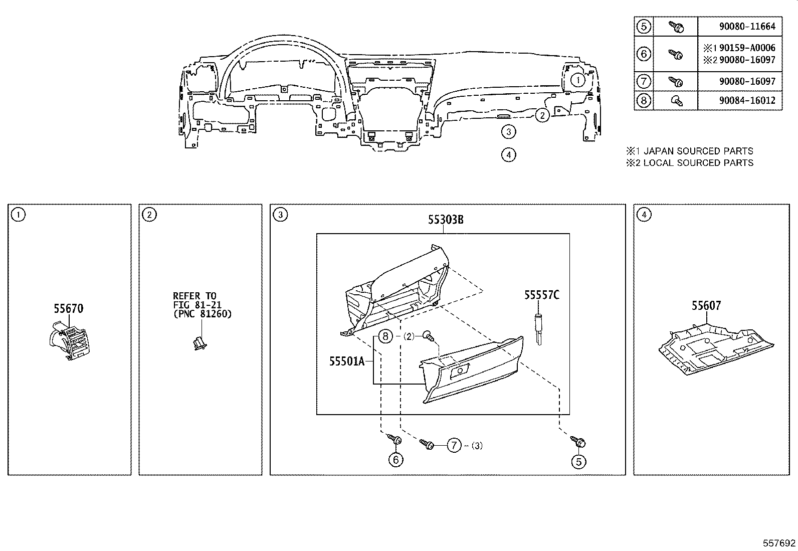 55607-06100 COVER SUB-ASSY, INSTRUMENT PANEL UNDER, NO.2 product image