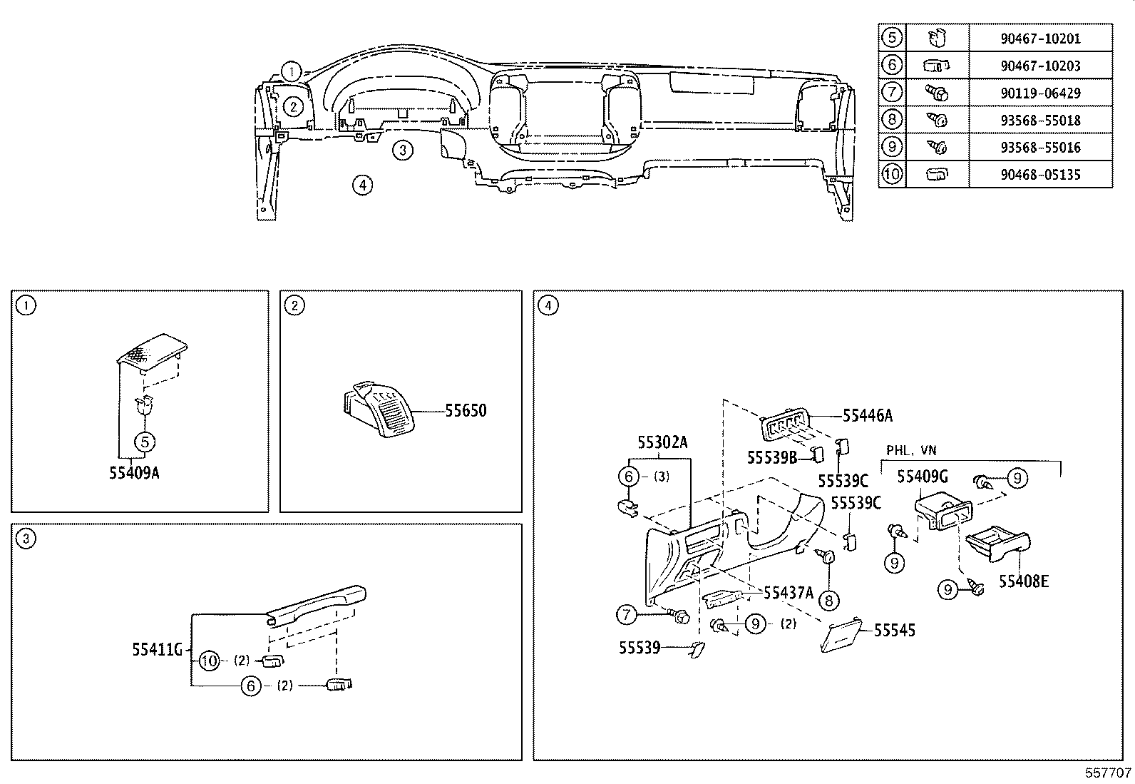 55307-06070 BRACE SUB-ASSY, INSTRUMENT PANEL, NO.2 product image