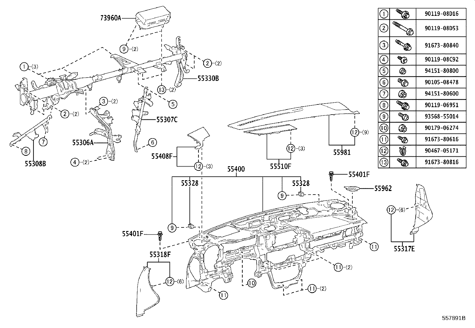 Toyota 55981-30200 GARNISH, DEFROSTER NOZZLE, NO.1