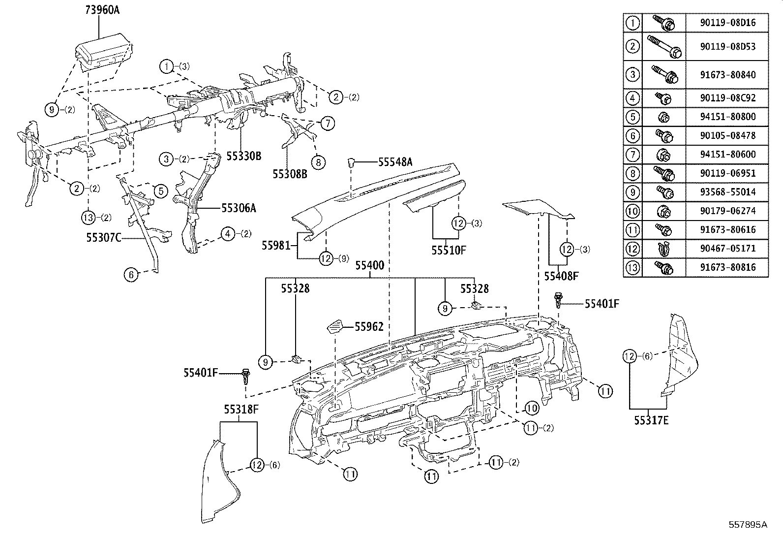 55650-30530 REGISTER ASSY, INSTRUMENT PANEL, NO.1 product image