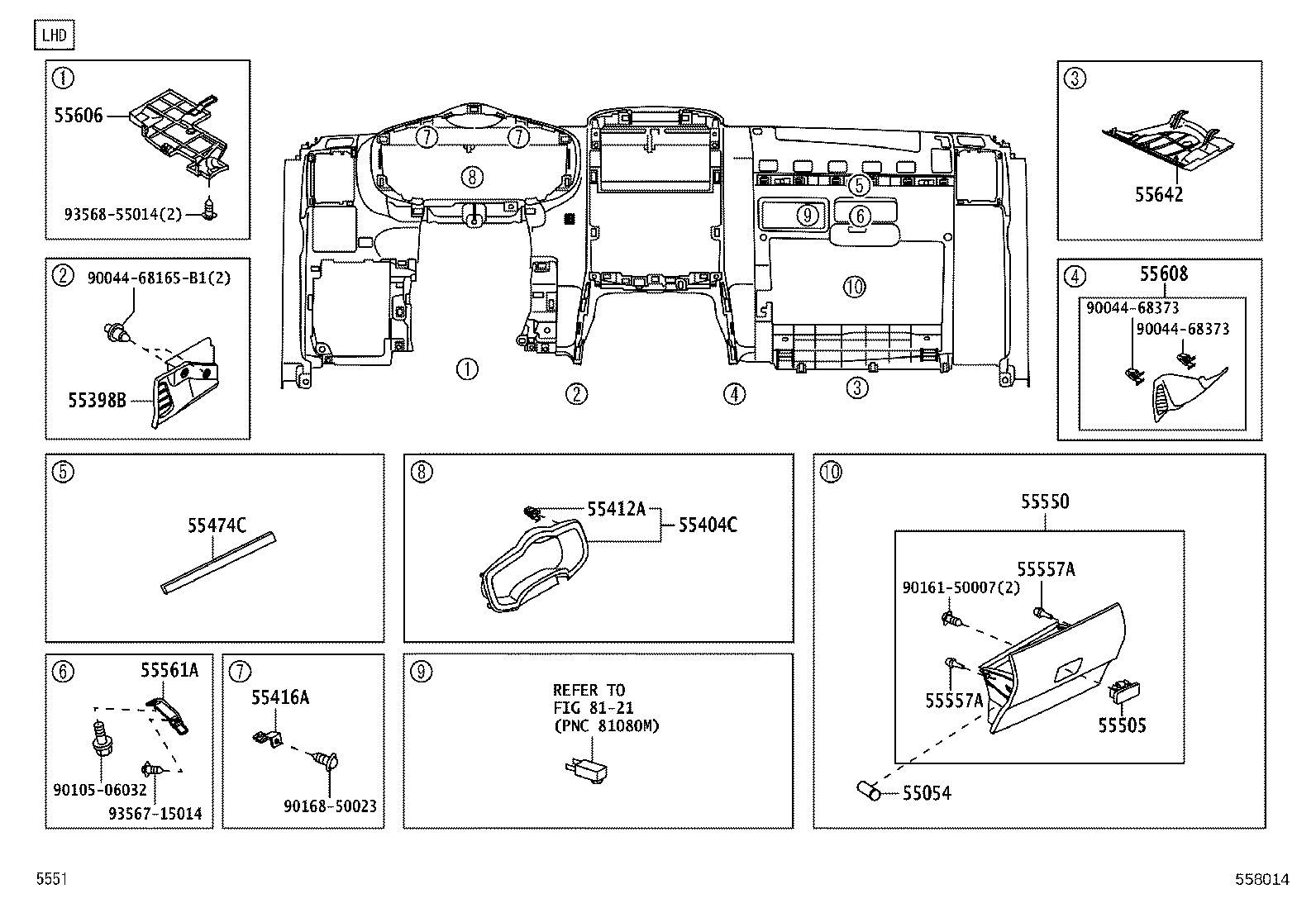 90044-68324 CLIP, PANEL, INSTRUMENT CLUSTER FINISH, END product image