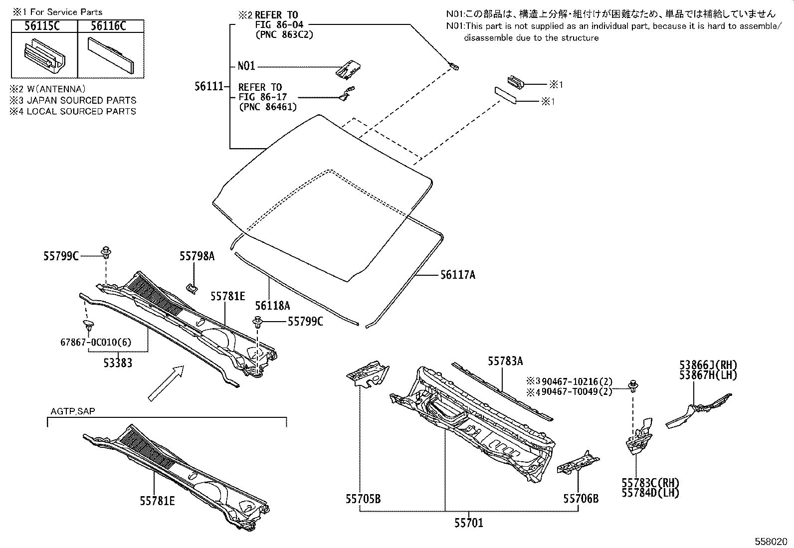 55708-0K380 LOUVER SUB-ASSY, COWL TOP VENTILATOR product image