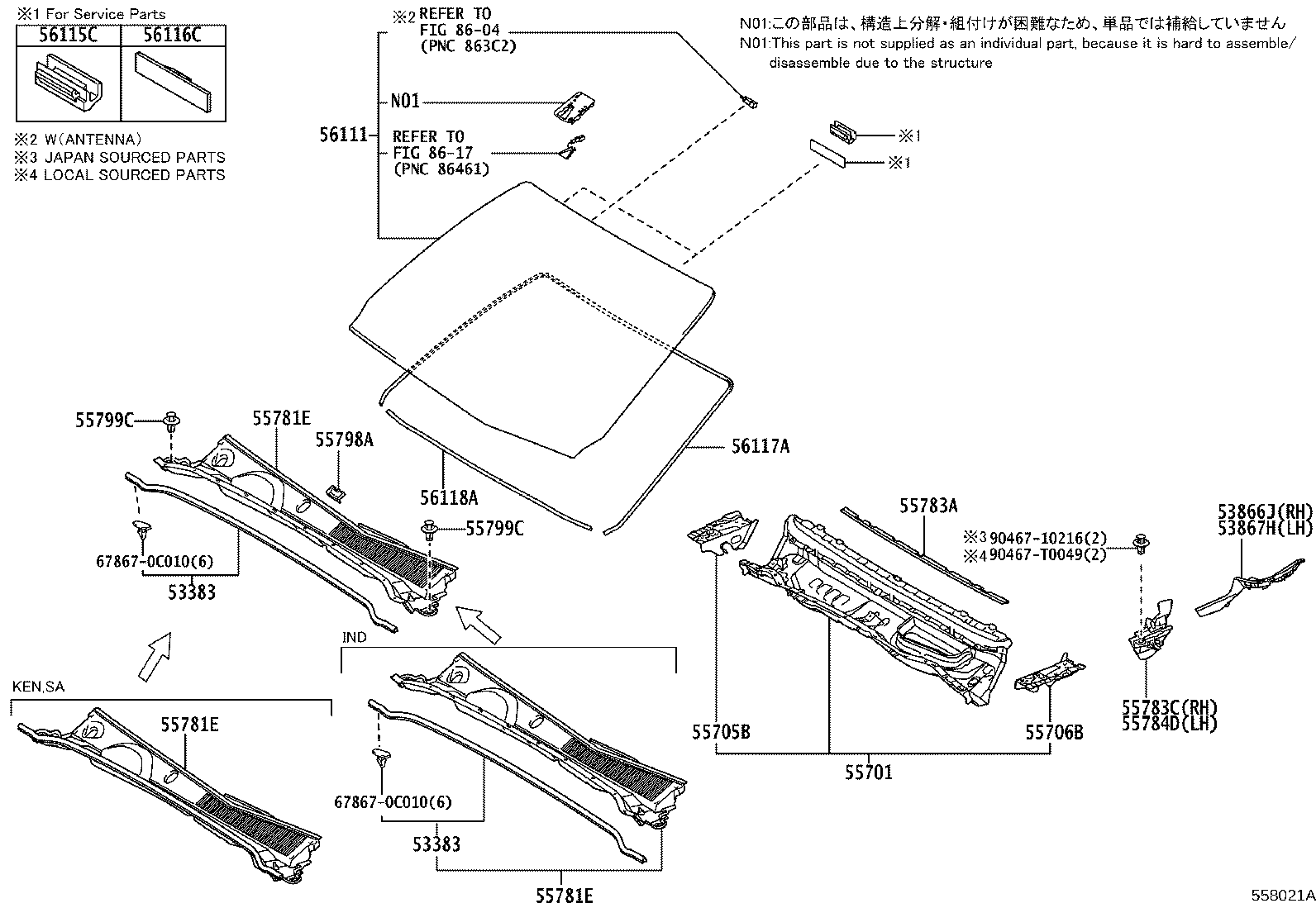 55708-0K380 LOUVER SUB-ASSY, COWL TOP VENTILATOR product image