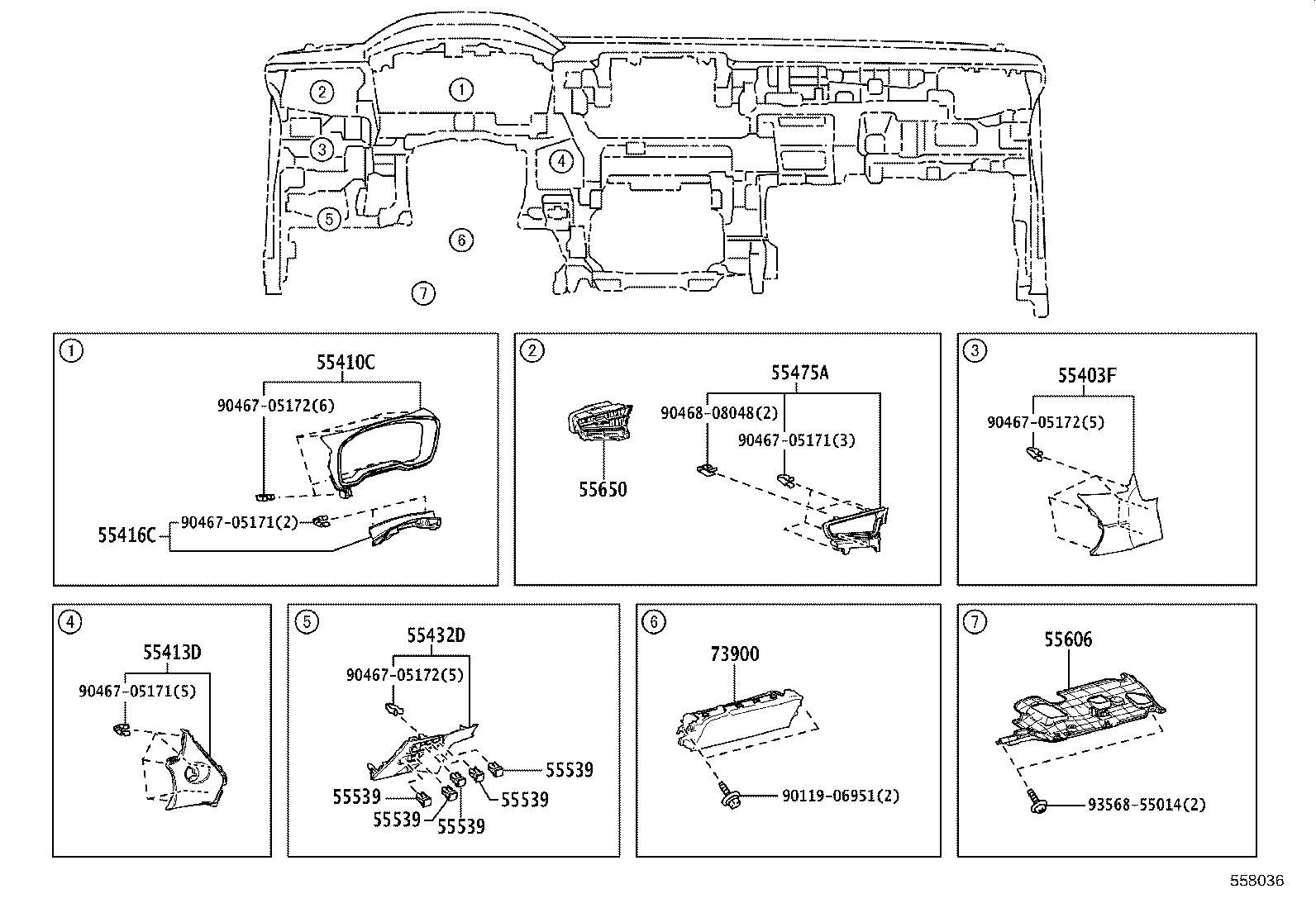 55306-16140 BRACE SUB-ASSY, INSTRUMENT PANEL, NO.1 product image