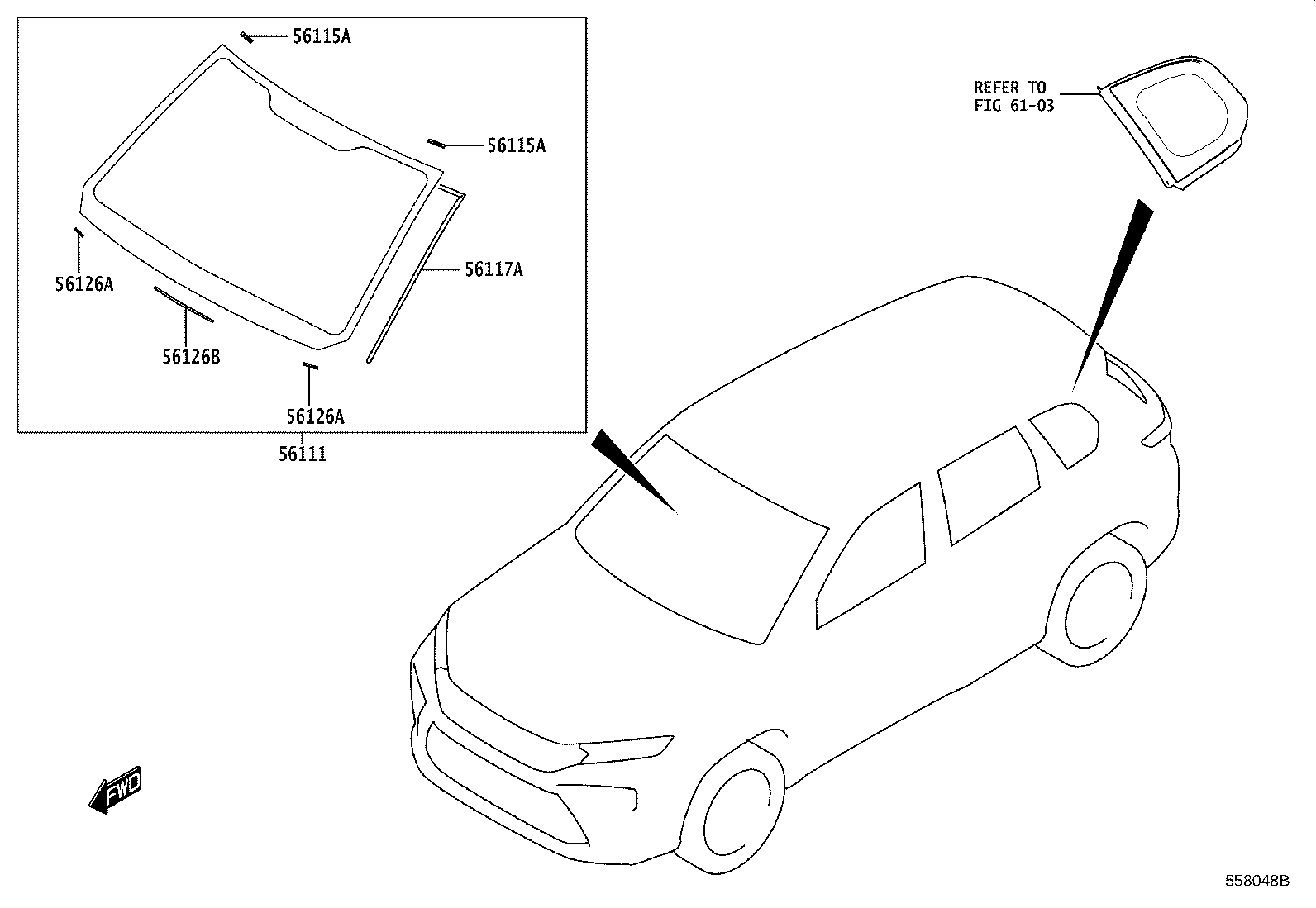 56115-WC009 STOPPER, WINDSHIELD GLASS, NO.1 product image