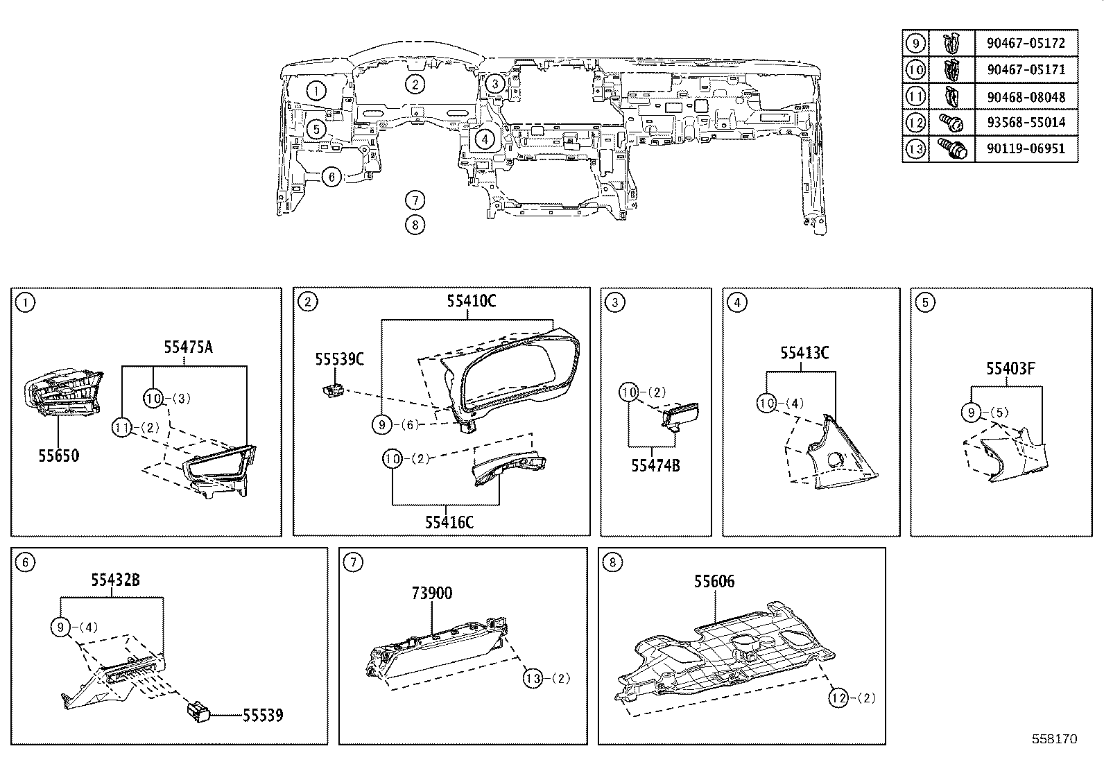 55670-12750 REGISTER ASSY, INSTRUMENT PANEL, CENTER product image