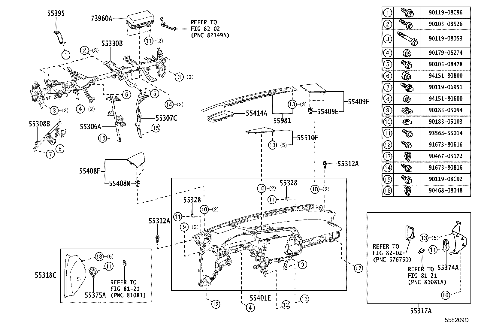 Toyota 55374-46030 BRACKET, INSTRUMENT PANEL LOWER MOUNTING, LH