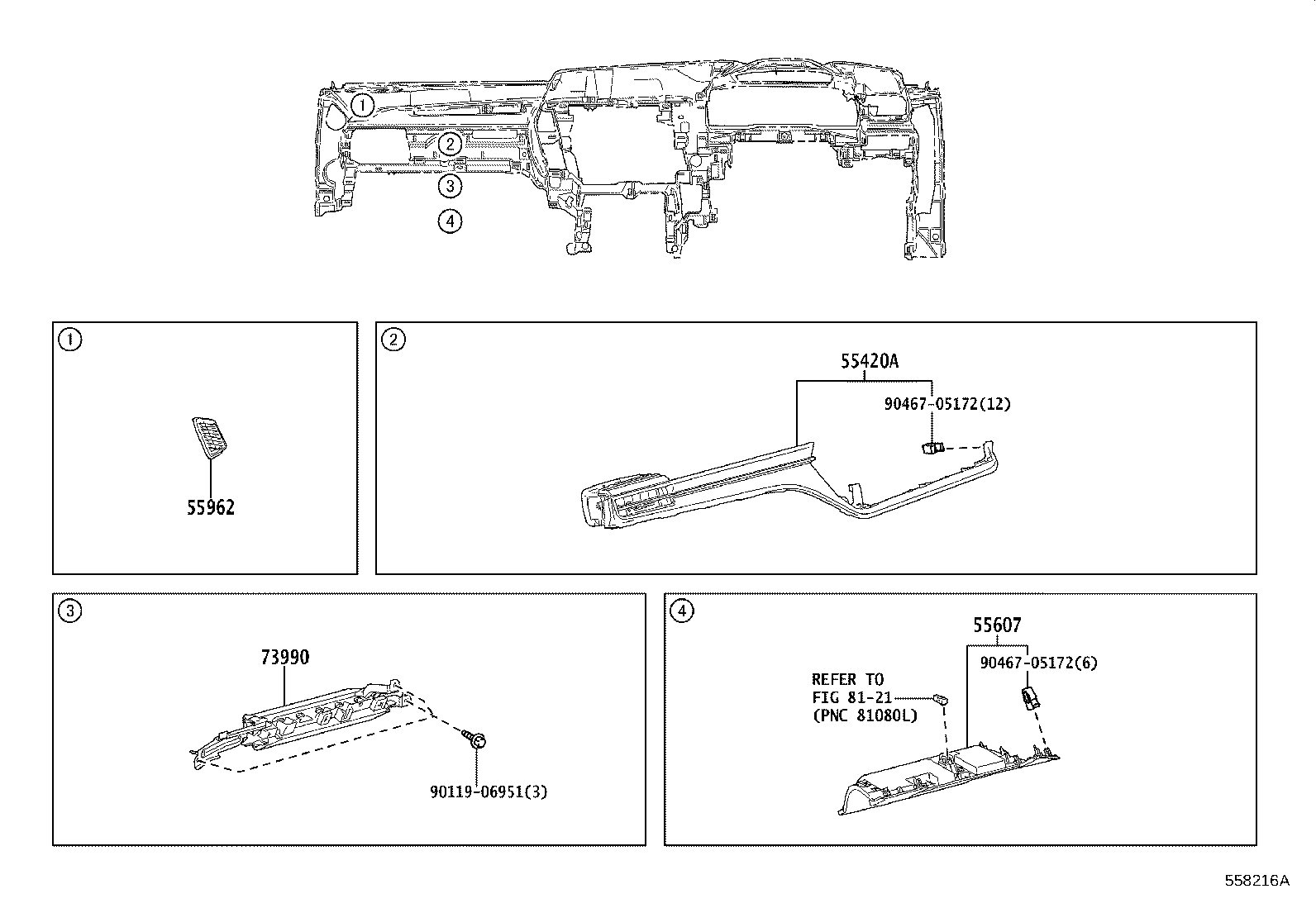 55981-46030 GARNISH, DEFROSTER NOZZLE, NO.1 product image