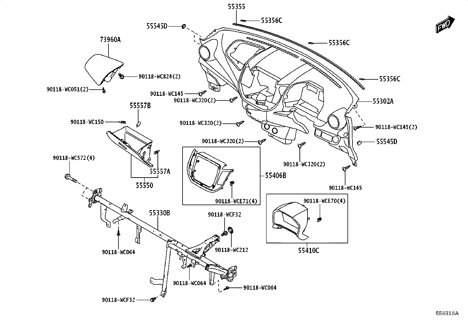 55405-WC024 PANEL SUB-ASSY, INSTRUMENT CLUSTER FINISH, CENTER product image