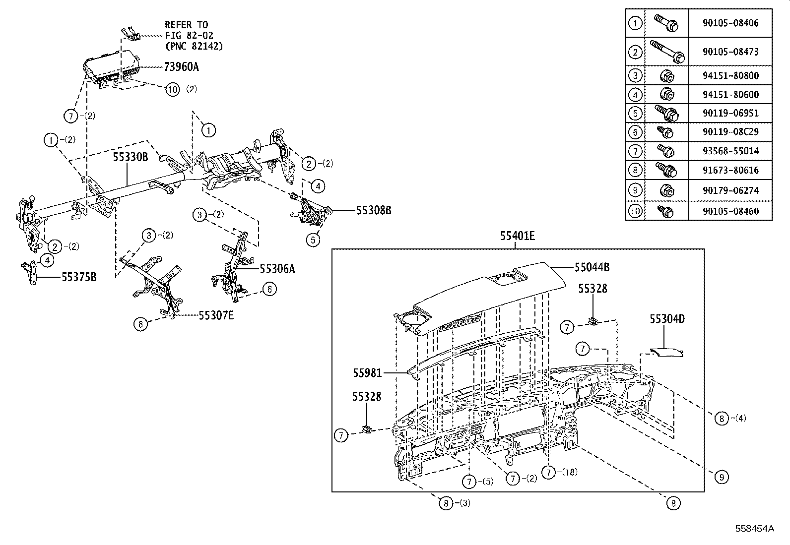 55306-11040 BRACE SUB-ASSY, INSTRUMENT PANEL, NO.1 product image