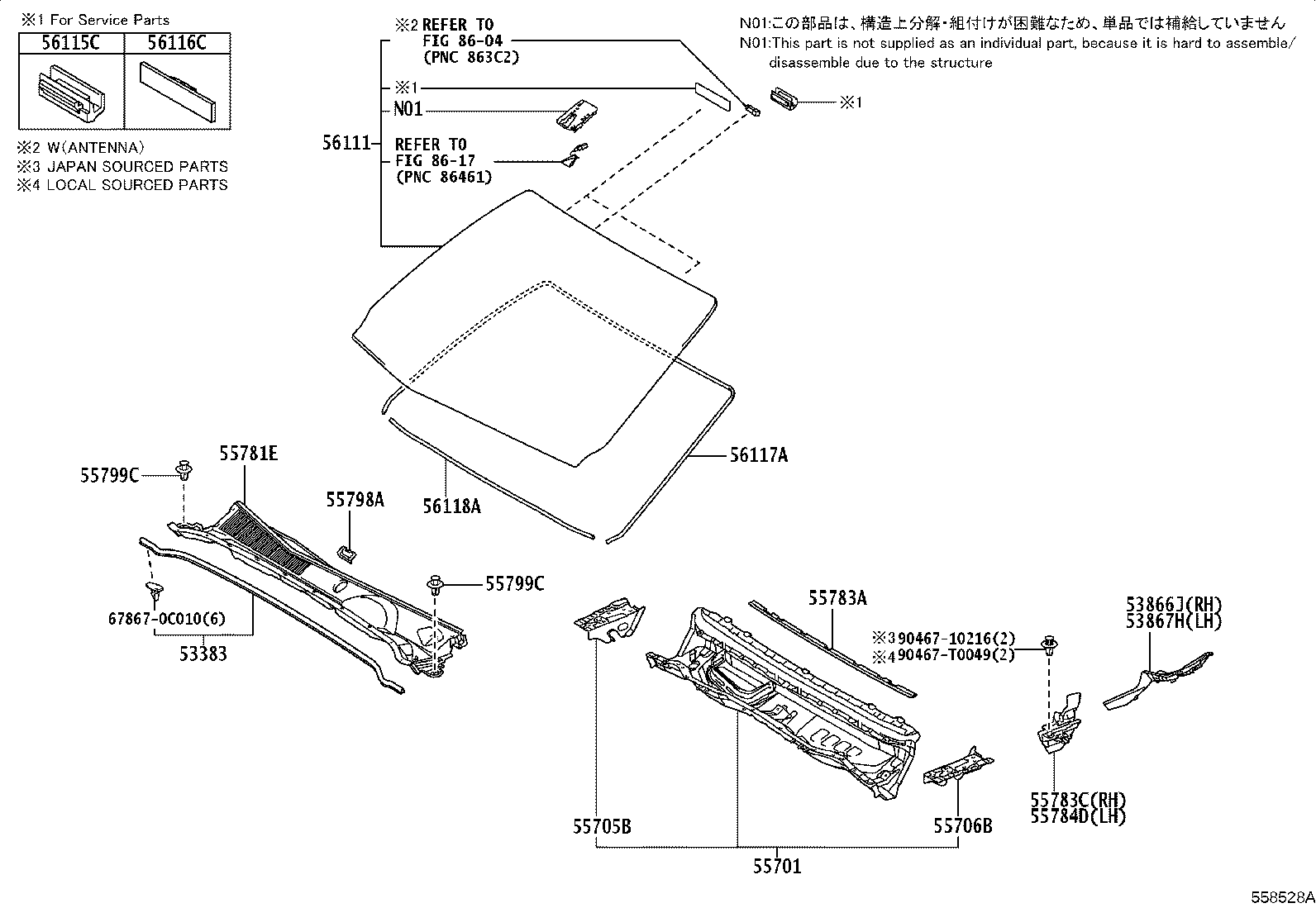 55708-0K181 LOUVER SUB-ASSY, COWL TOP VENTILATOR product image