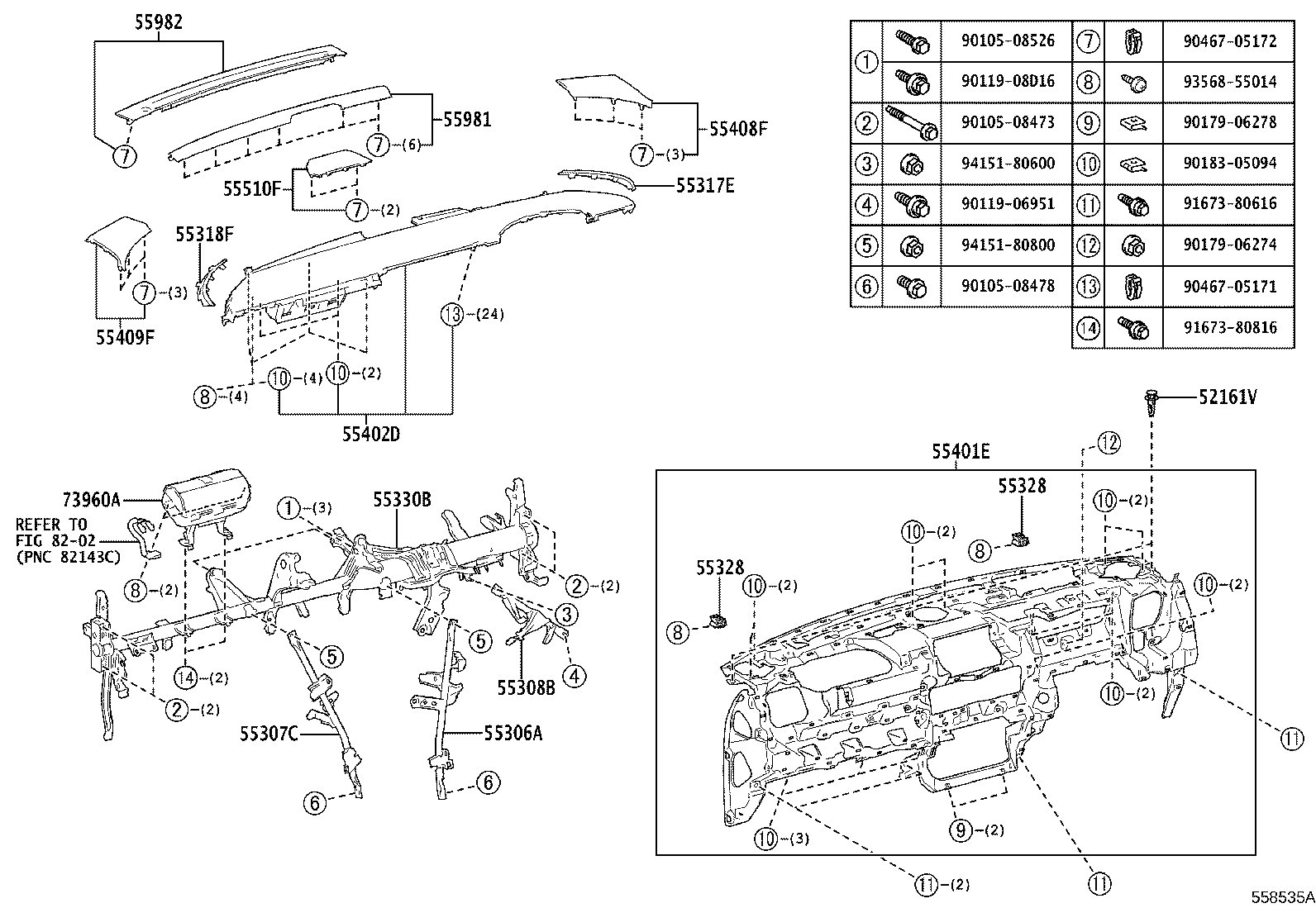 55307-40040 BRACE SUB-ASSY, INSTRUMENT PANEL, NO.2 product image