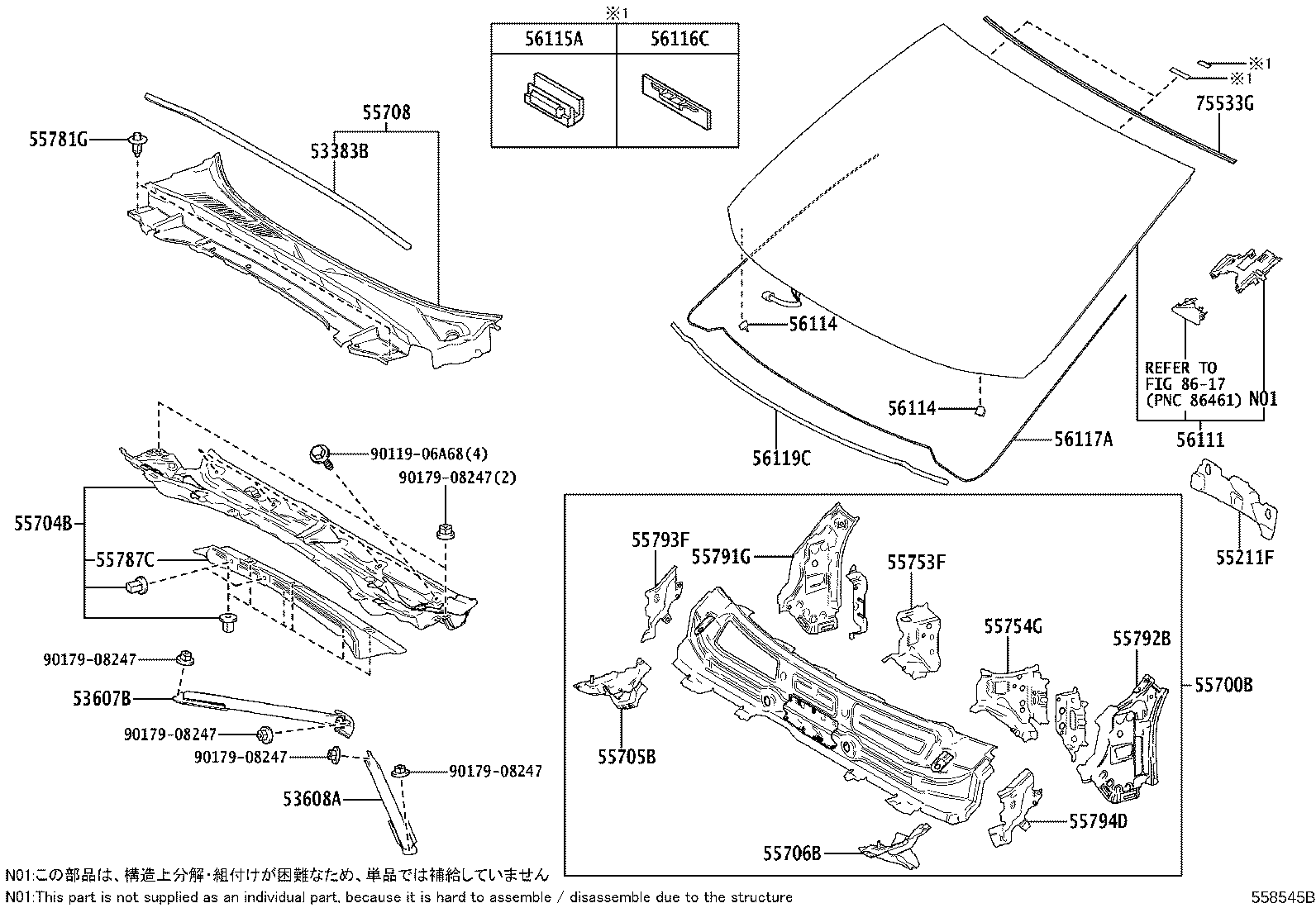 55708-0W040 LOUVER SUB-ASSY, COWL TOP VENTILATOR product image