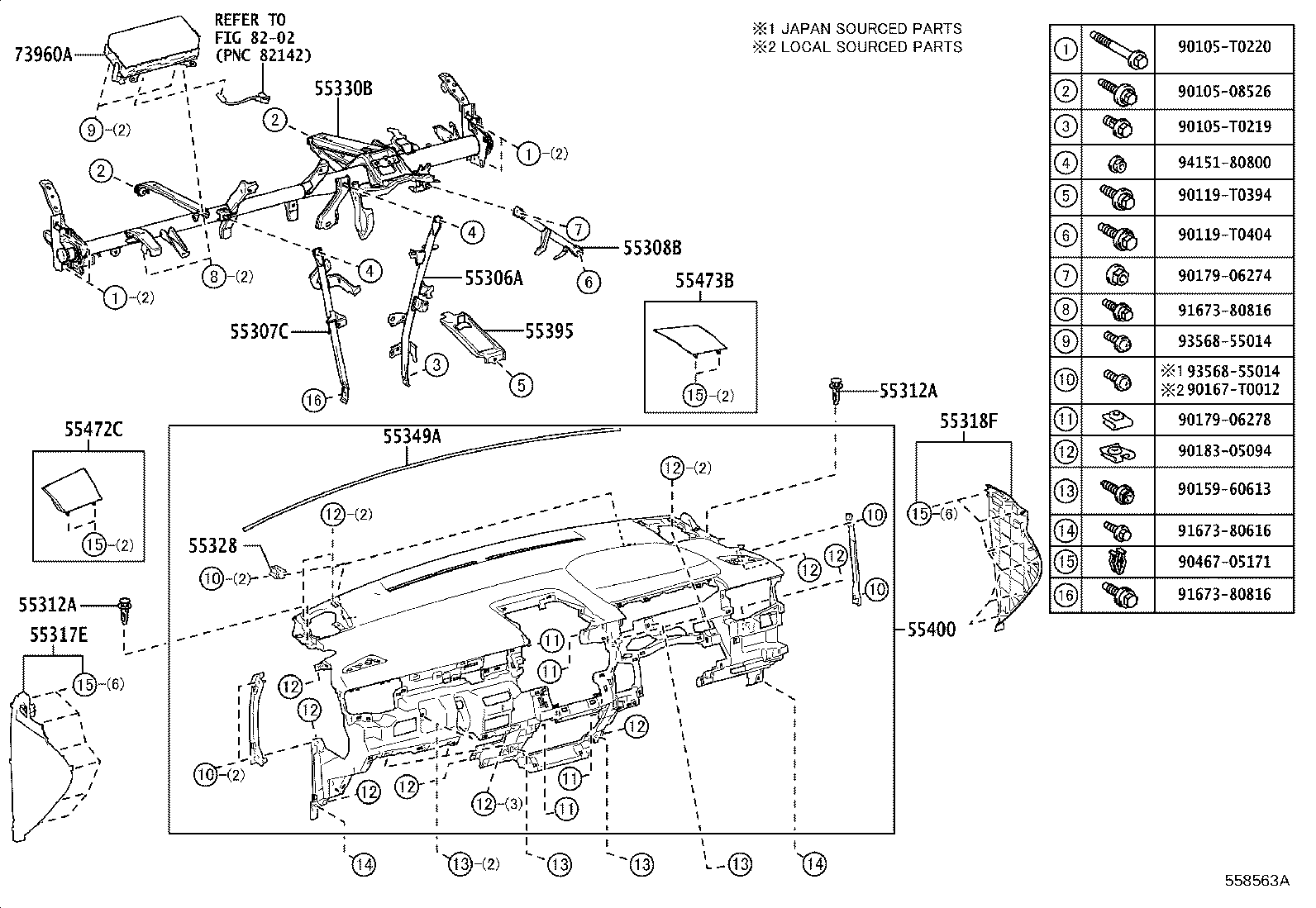 55306-0A110 BRACE SUB-ASSY, INSTRUMENT PANEL, NO.1 product image