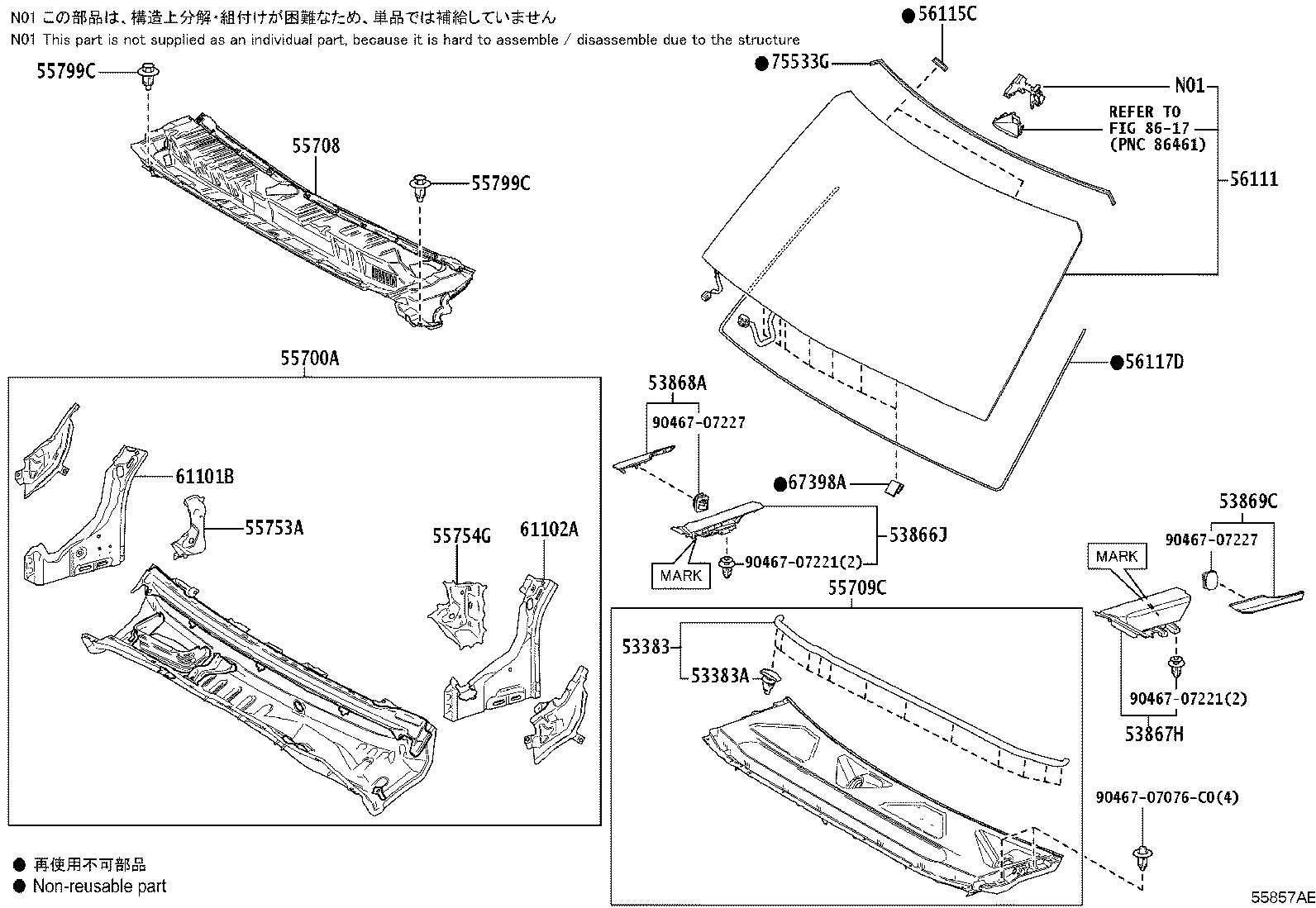 53383-60140 SEAL, HOOD TO COWL TOP product image