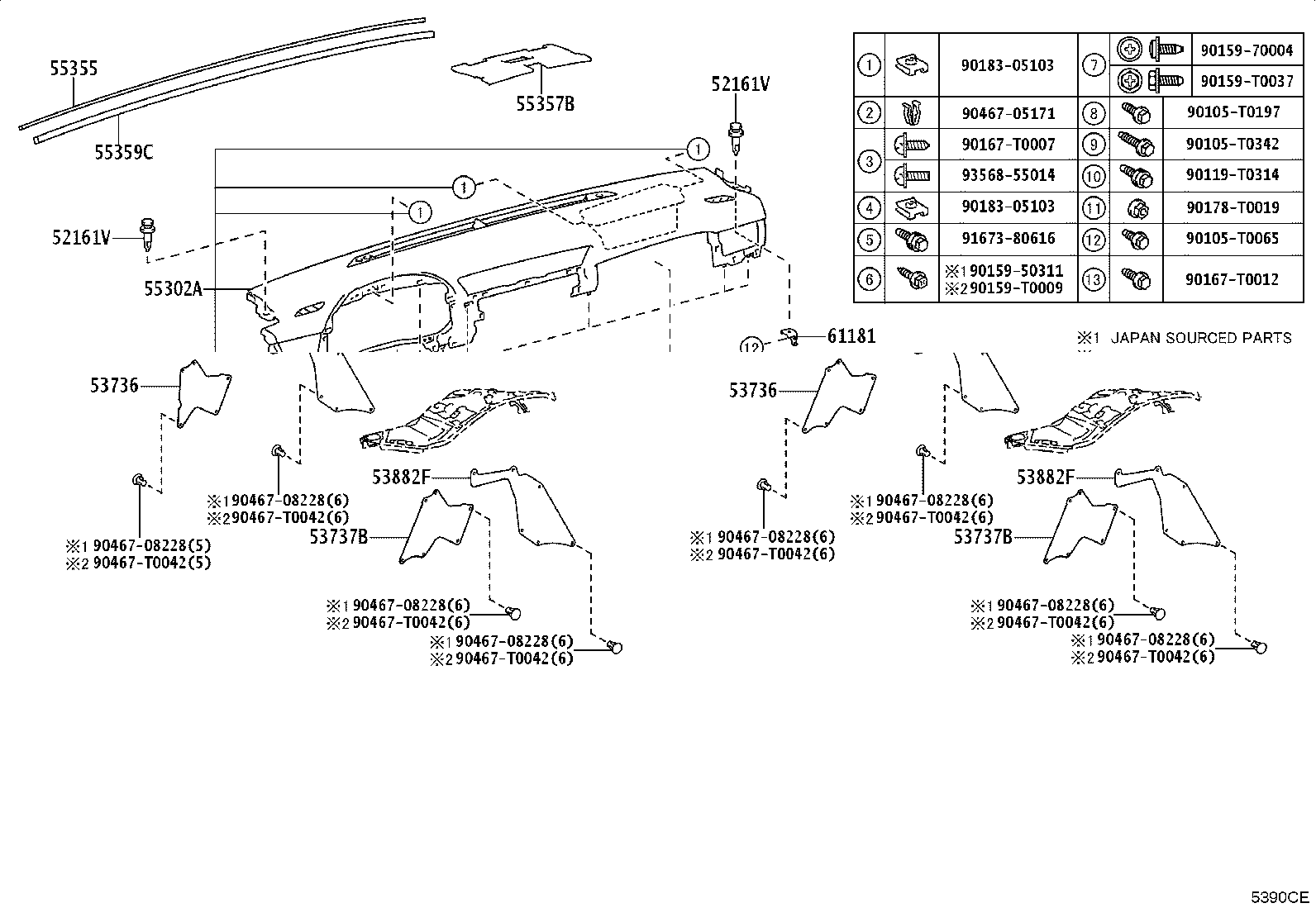 55307-KK080 BRACE SUB-ASSY, INSTRUMENT PANEL, NO.2 product image