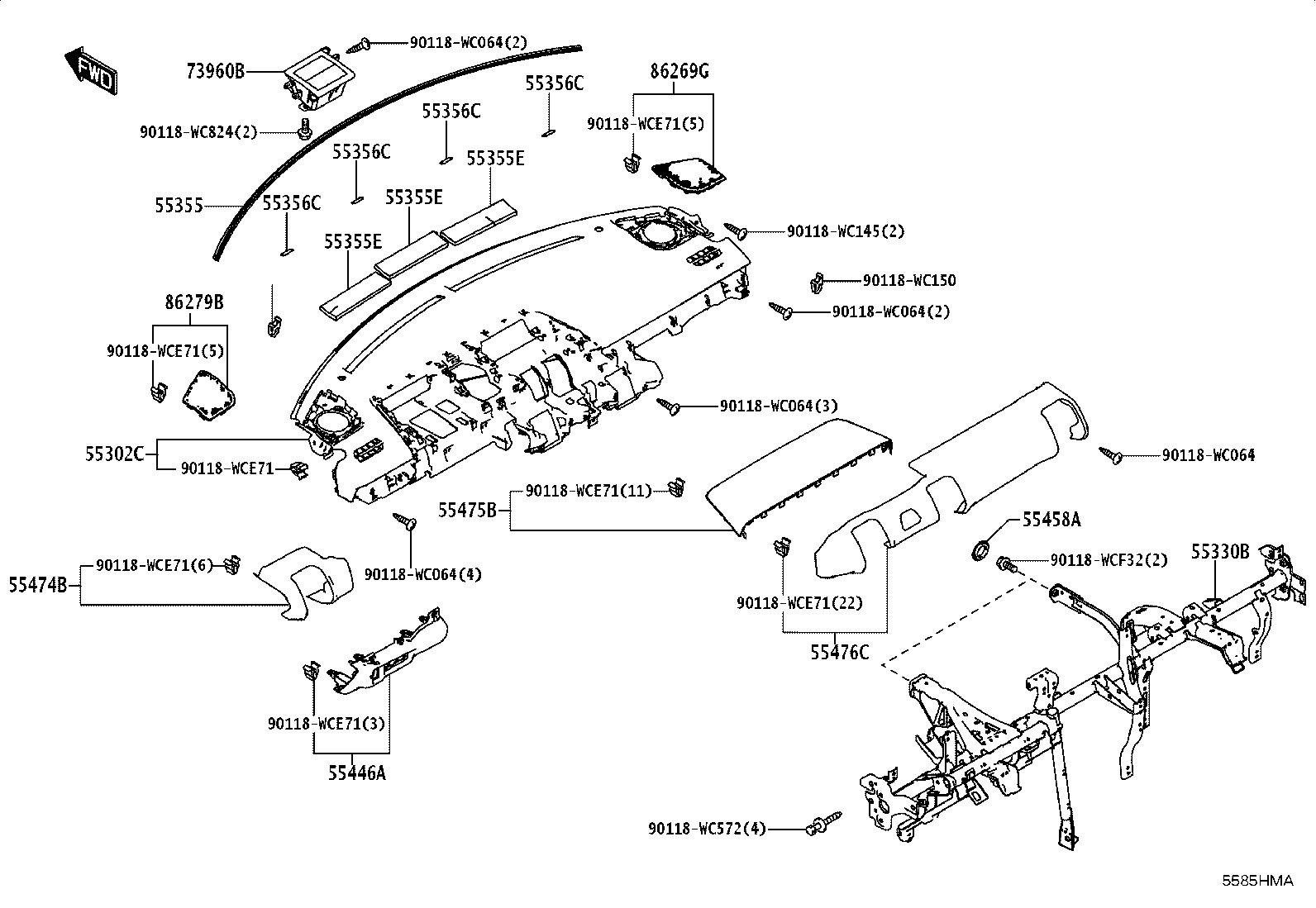 55045-WC023 PANEL SUB-ASSY, INSTRUMENT PANEL FINISH, LOWER product image