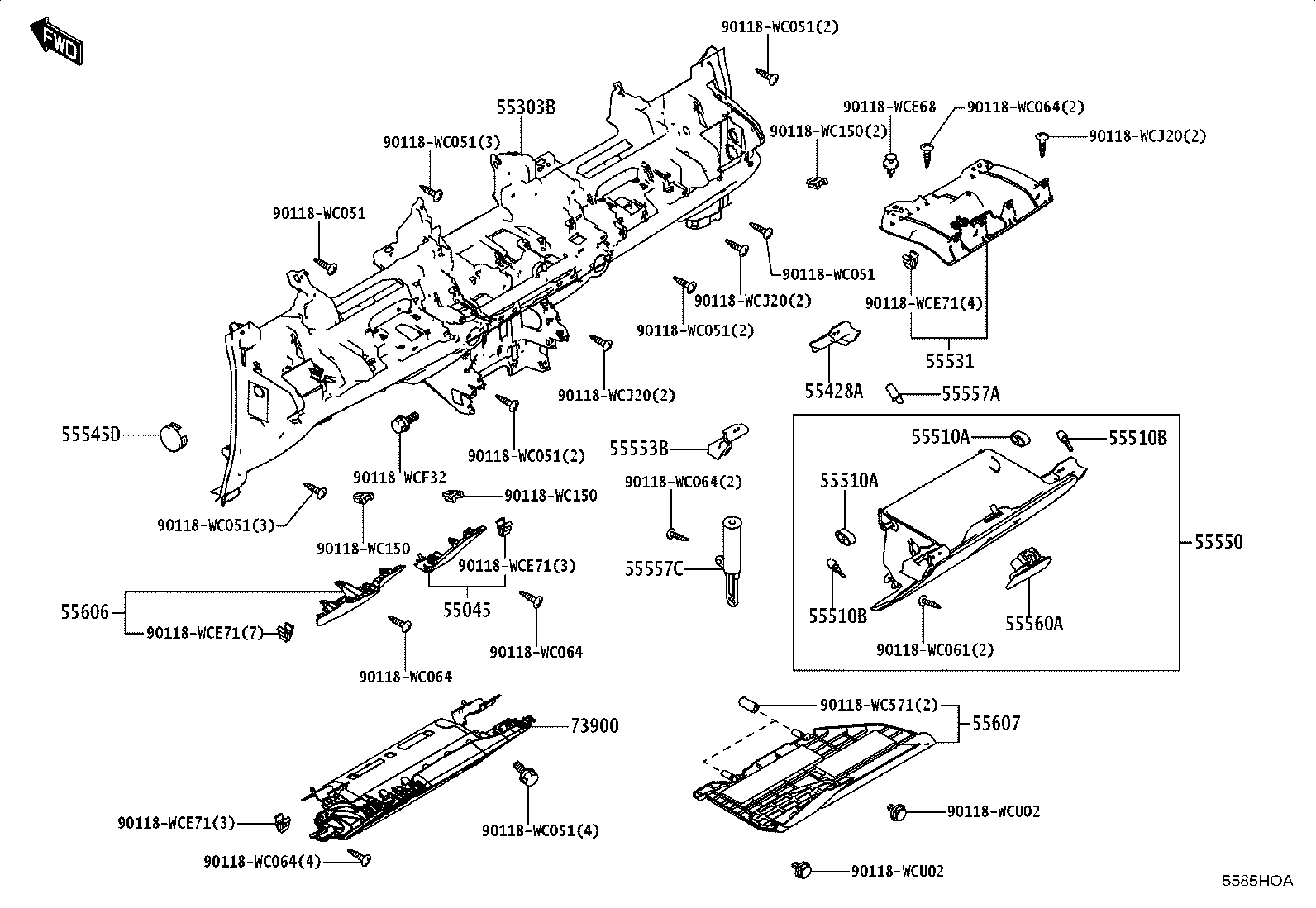 55045-WC023 PANEL SUB-ASSY, INSTRUMENT PANEL FINISH, LOWER product image