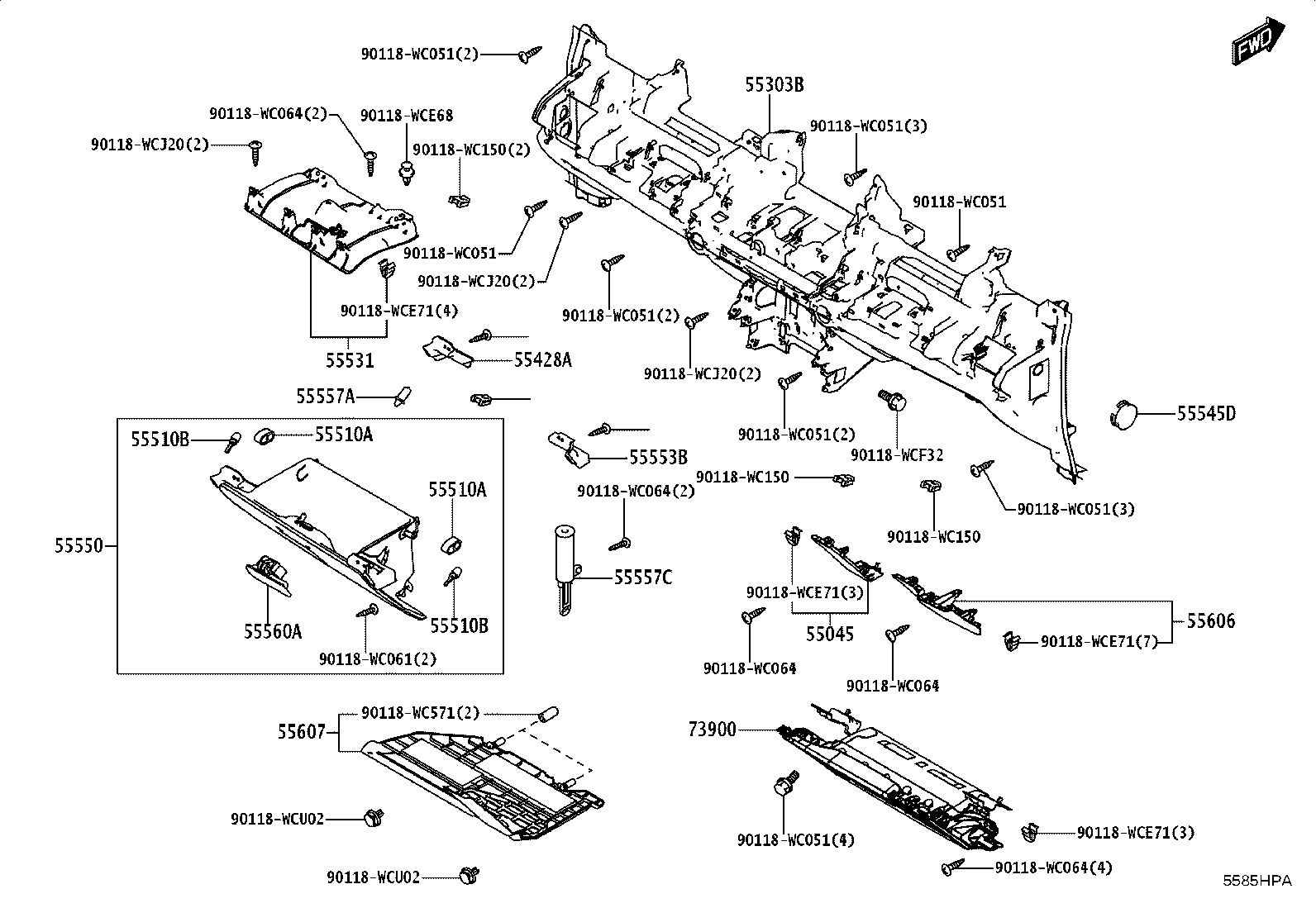 55045-WC023 PANEL SUB-ASSY, INSTRUMENT PANEL FINISH, LOWER product image
