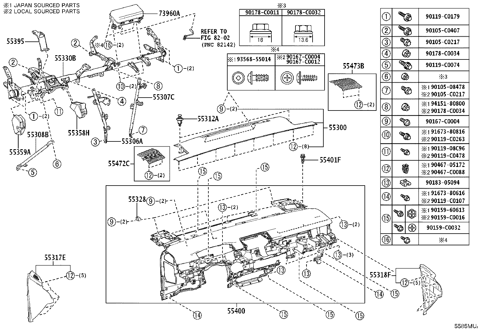 55355-02640 CUSHION, INSTRUMENT PANEL, NO.1 product image