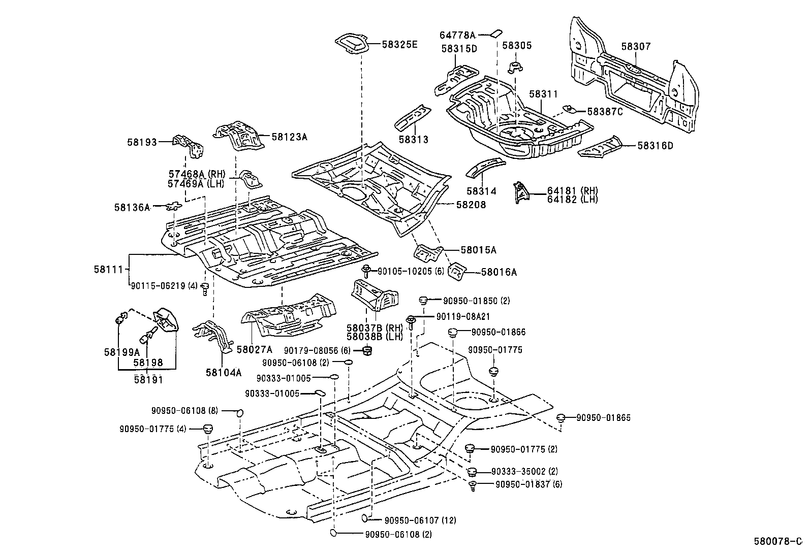 Toyota 58307-16450 PANEL SUB-ASSY, BODY LOWER BACK