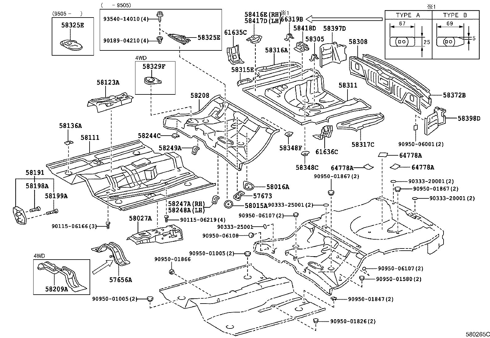 58346-13030 BRACKET, REAR FLOOR HEAT INSULATOR, NO.2 product image