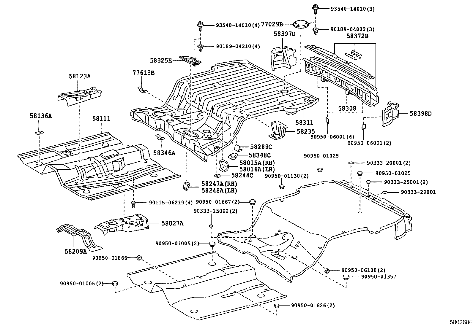 58346-13030 BRACKET, REAR FLOOR HEAT INSULATOR, NO.2 product image