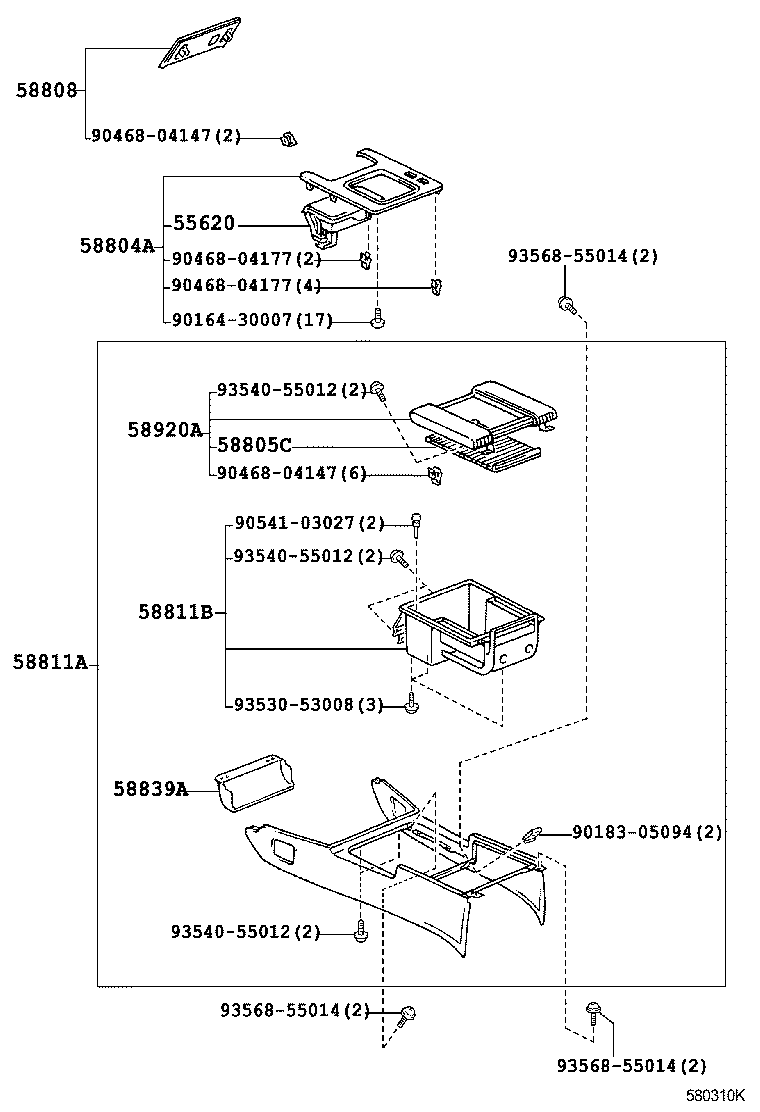 58804-40070 PANEL SUB-ASSY, CONSOLE, UPPER product image