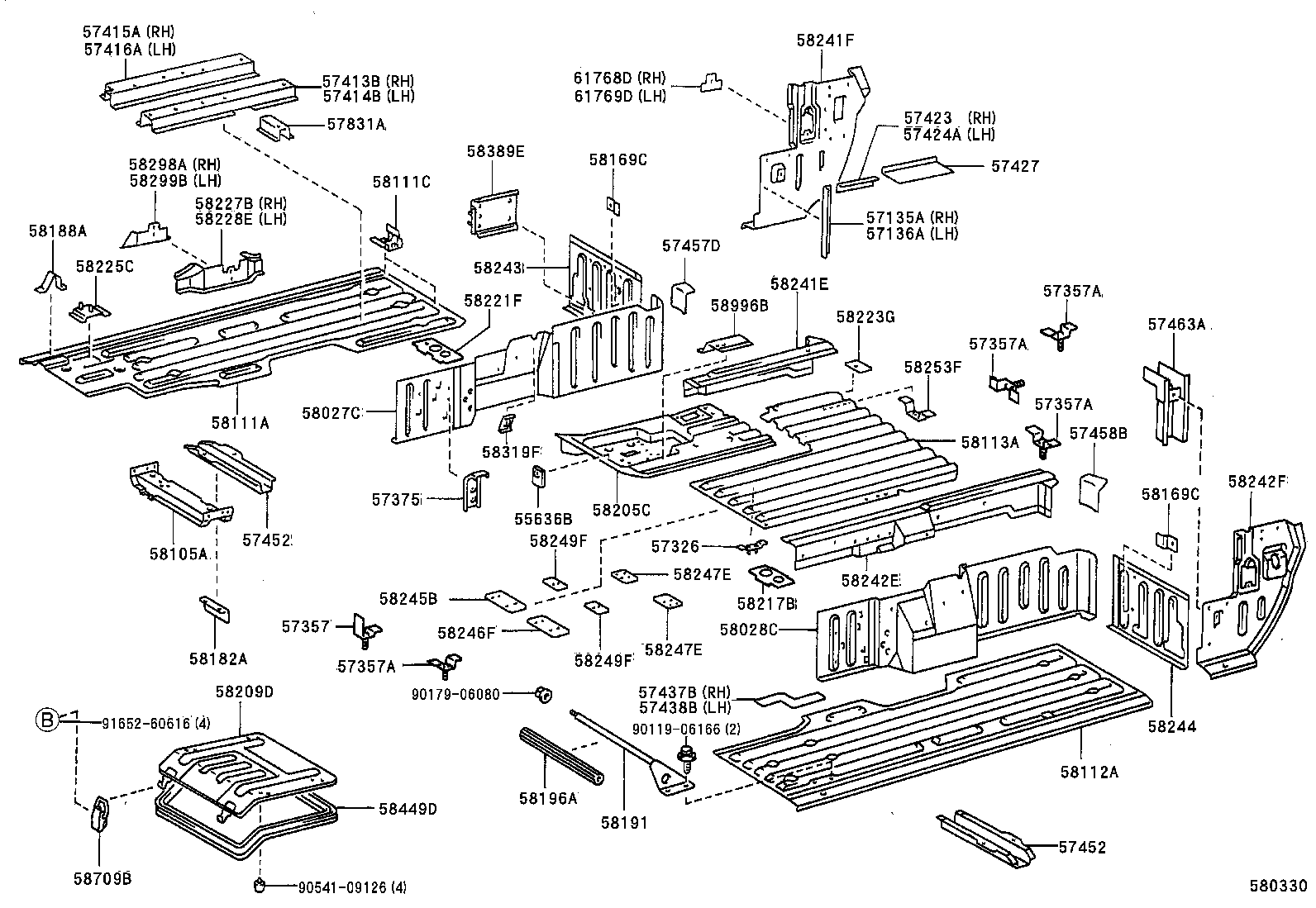 57048-65010 RAIL SUB-ASSY, FLOOR SIDE, REAR LH product image