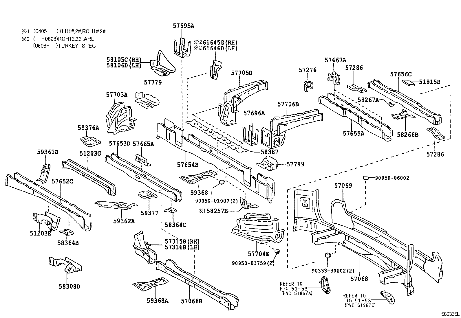 57068-26070 MEMBER SUB-ASSY, REAR FLOOR REAR CROSS, INNER product image