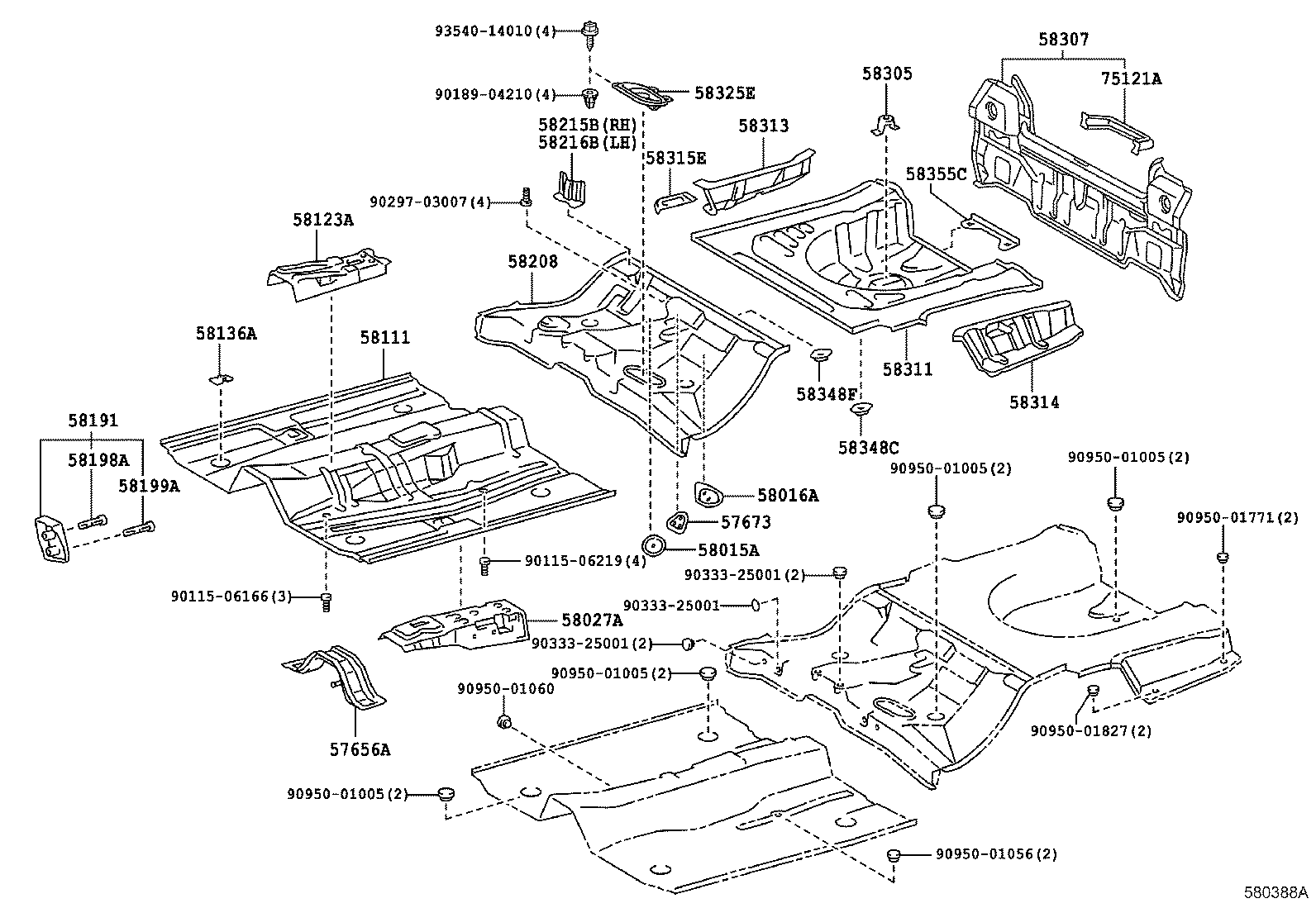 58346-13030 BRACKET, REAR FLOOR HEAT INSULATOR, NO.2 product image