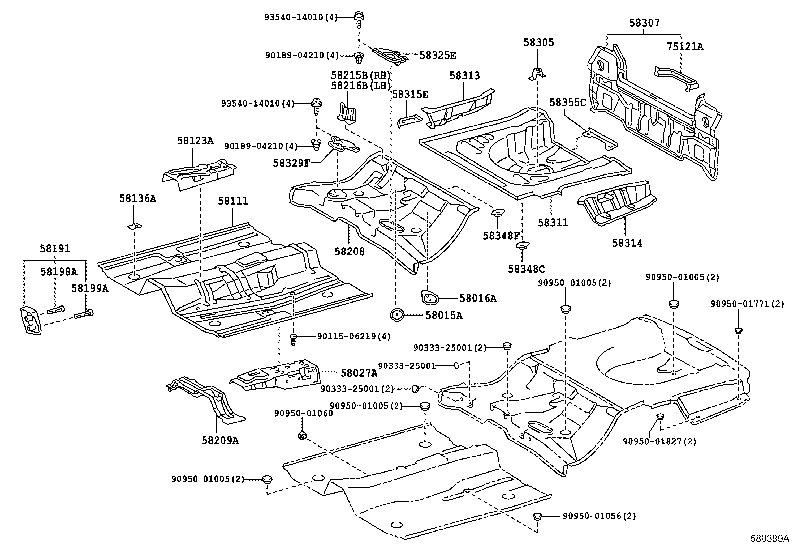 58346-13030 BRACKET, REAR FLOOR HEAT INSULATOR, NO.2 product image