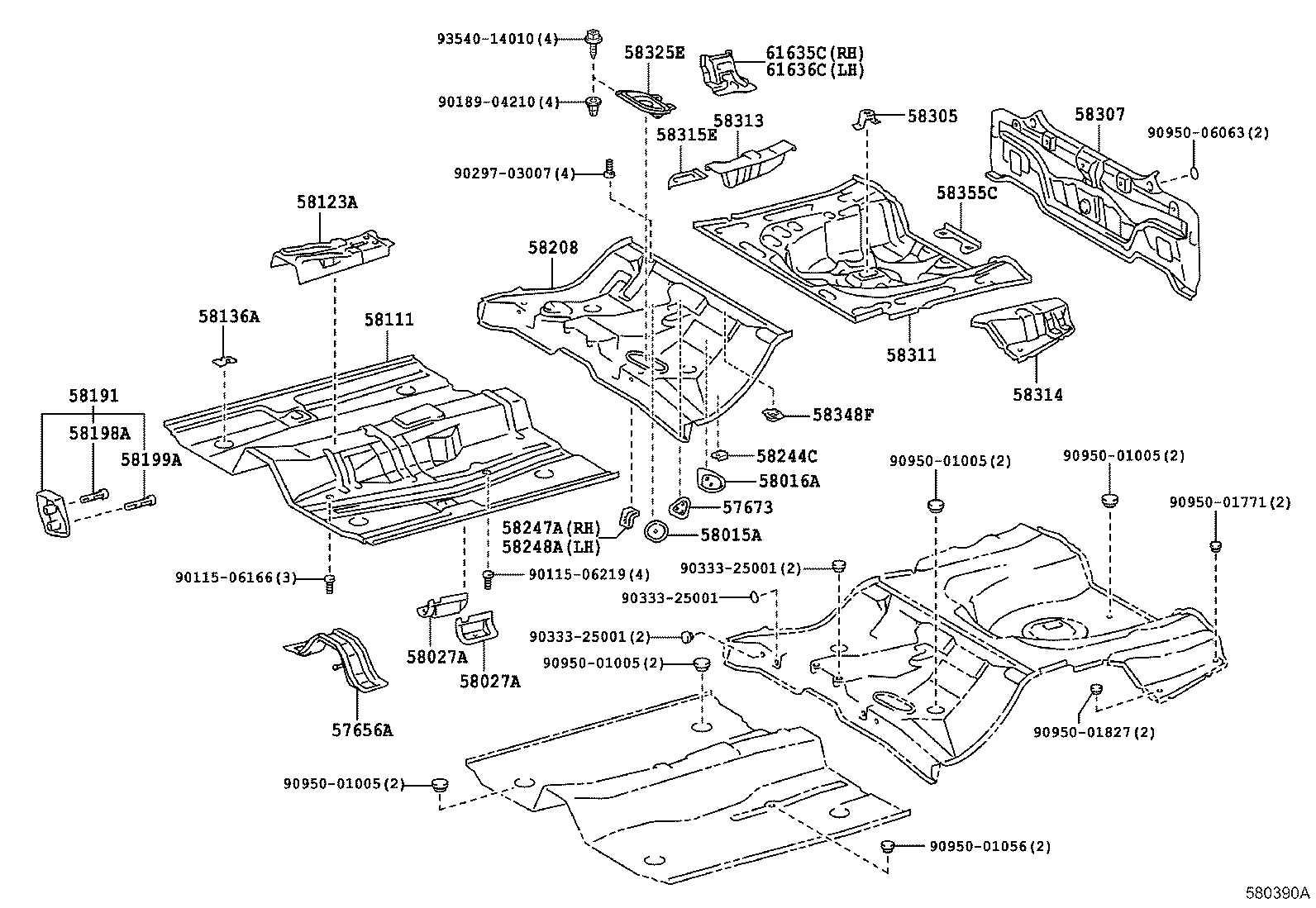 58346-13030 BRACKET, REAR FLOOR HEAT INSULATOR, NO.2 product image