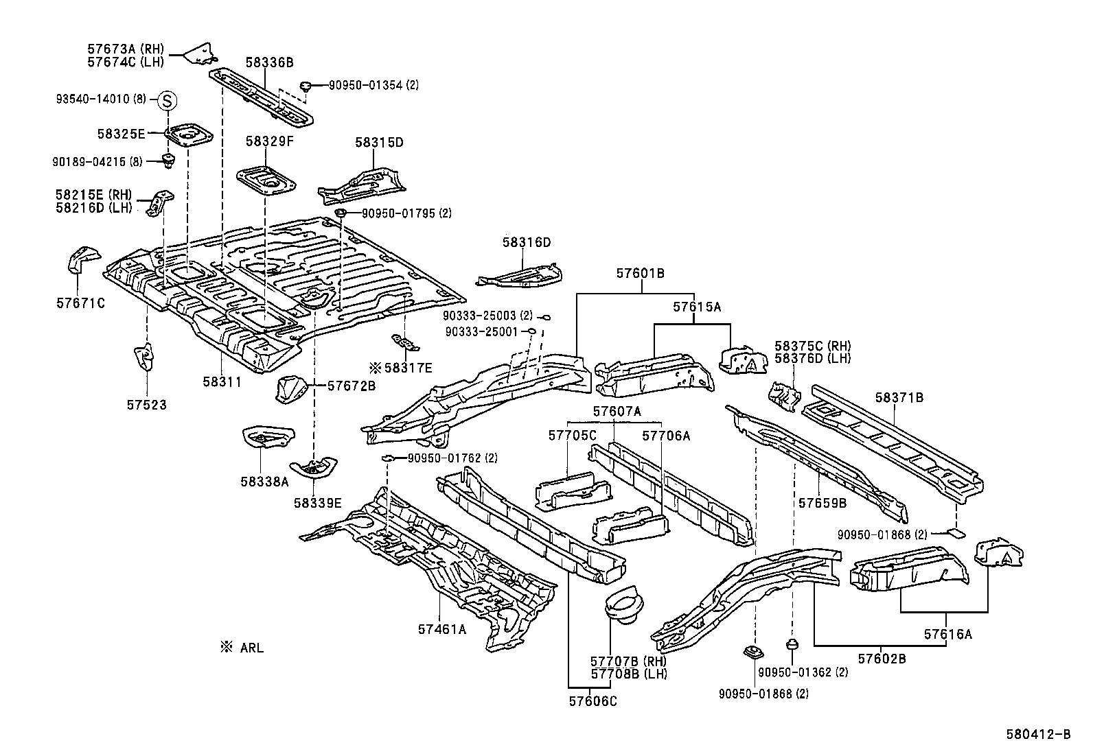 57601-42011 MEMBER SUB-ASSY, REAR FLOOR SIDE, FRONT RH product image